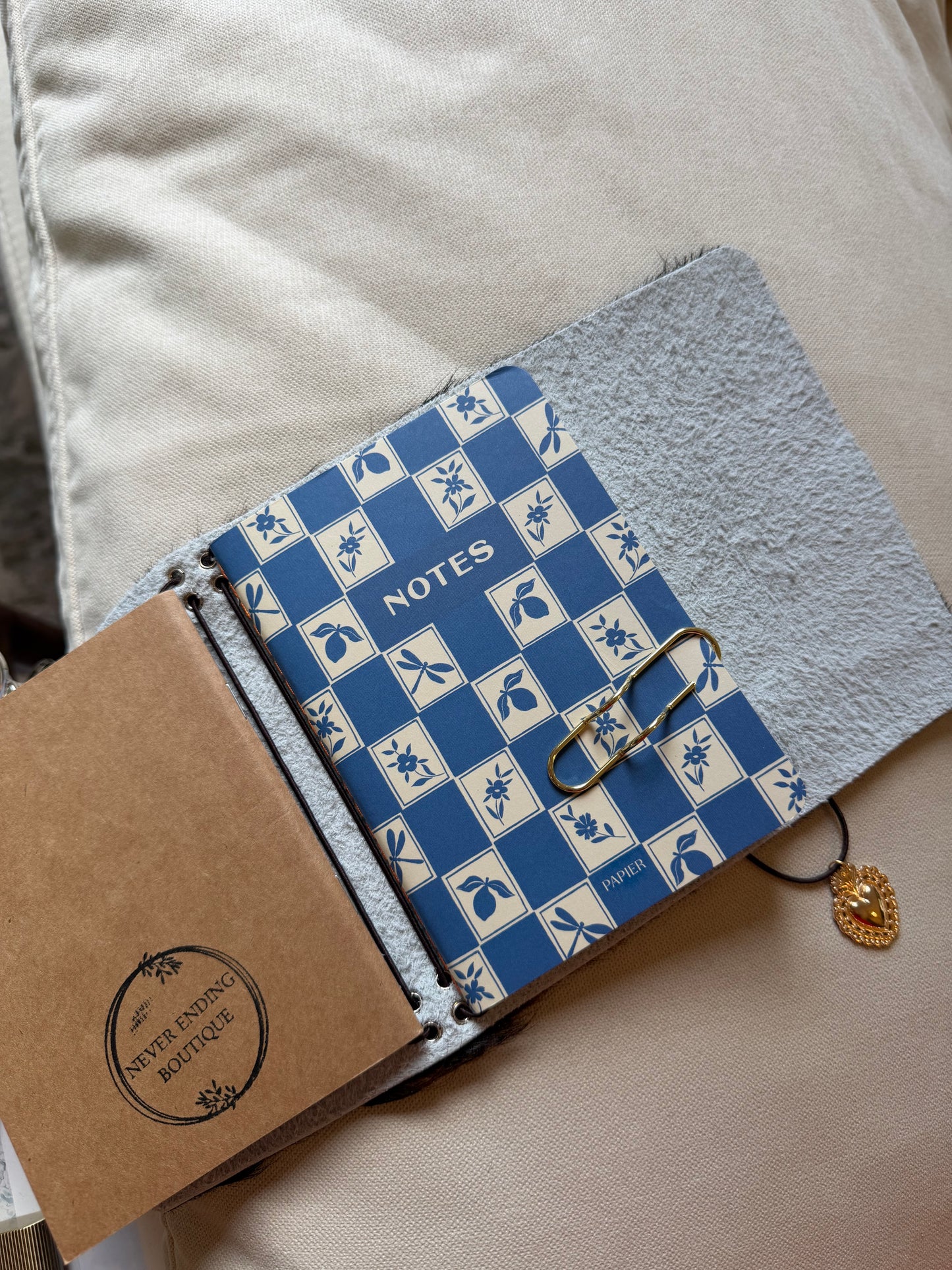 A6 Cowhide Leather Trifold Journal (Heart)