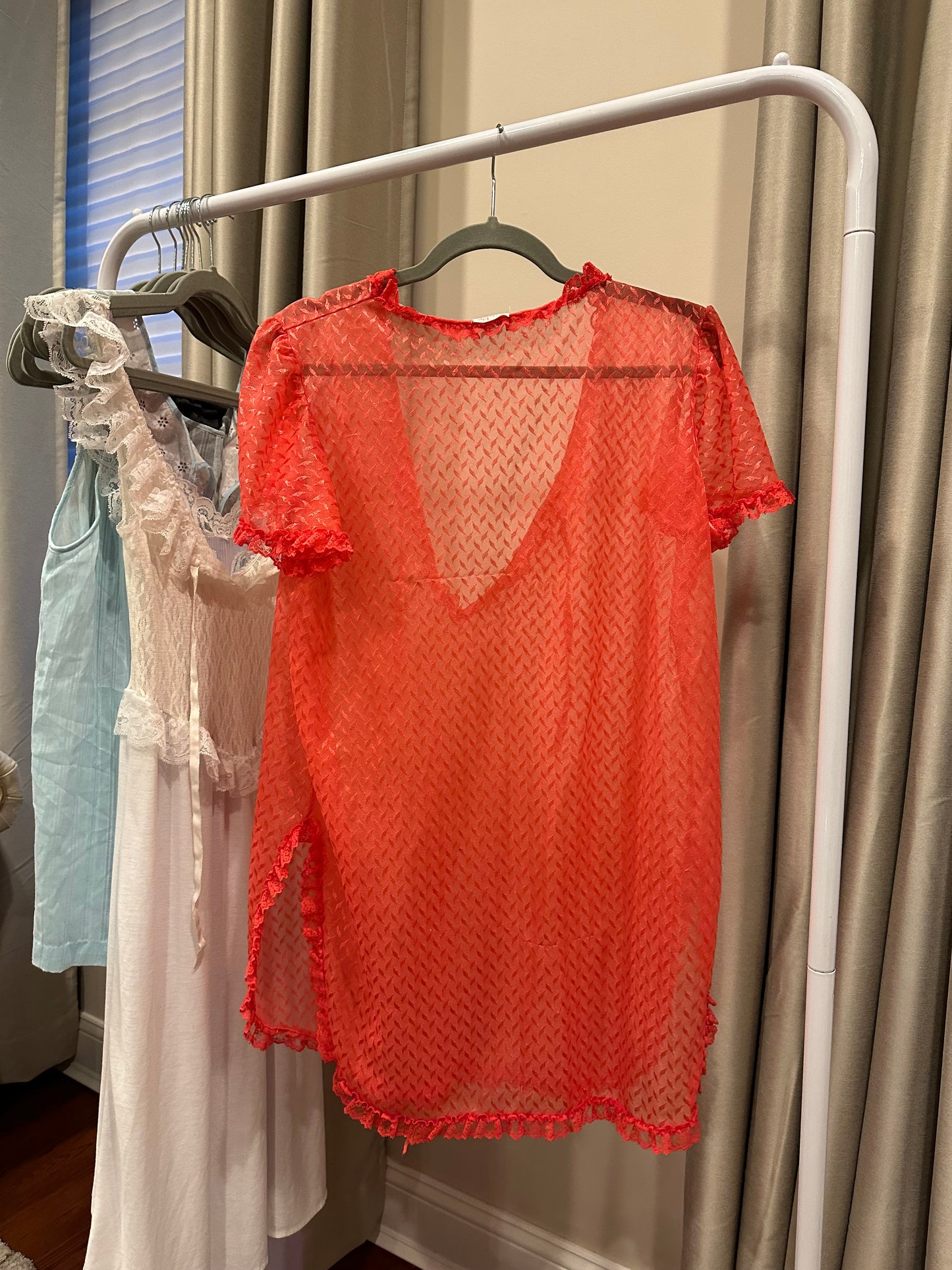 Red Mesh Tie Front Dress