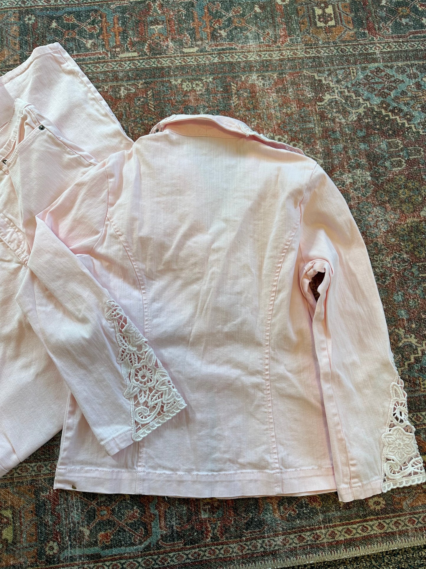 Denim Lace Trim Jacket & Pants Set