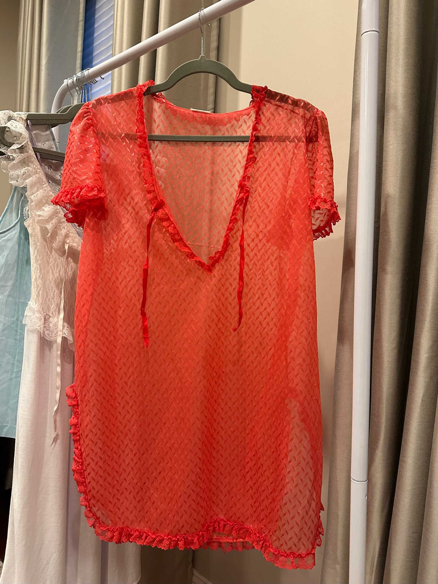 Red Mesh Tie Front Dress