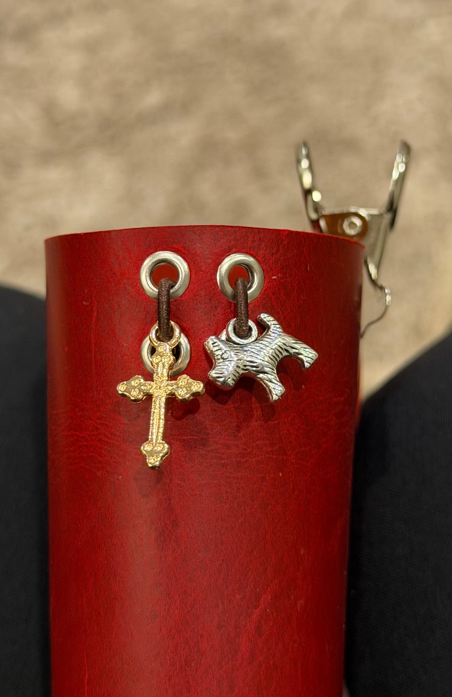 A6 Red Leather Trifold (Dog)