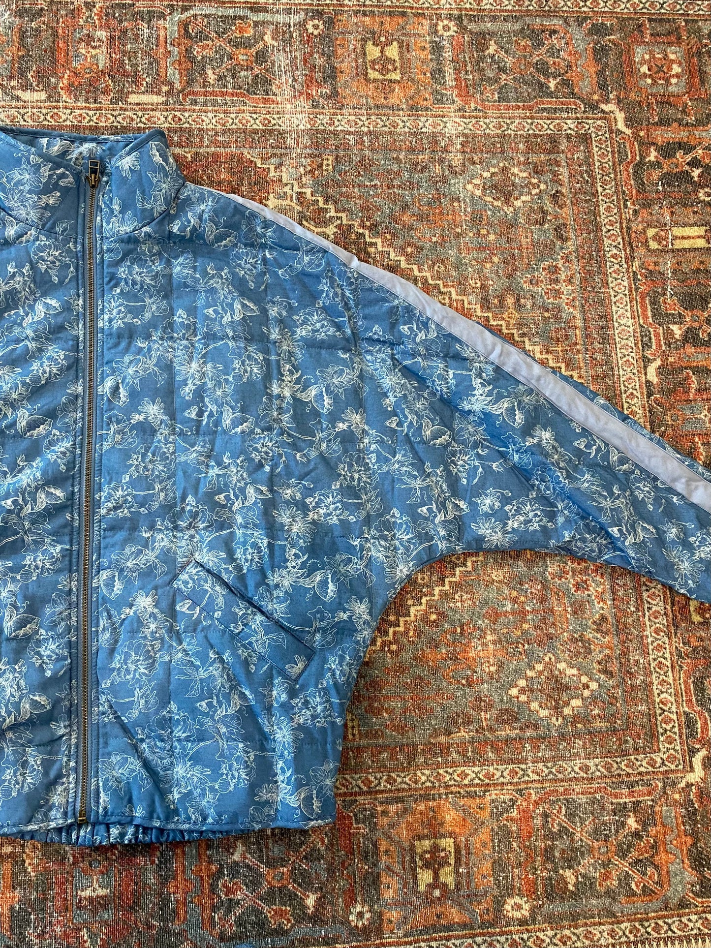 Floral Printed Dolman Quilted Denim Jacket