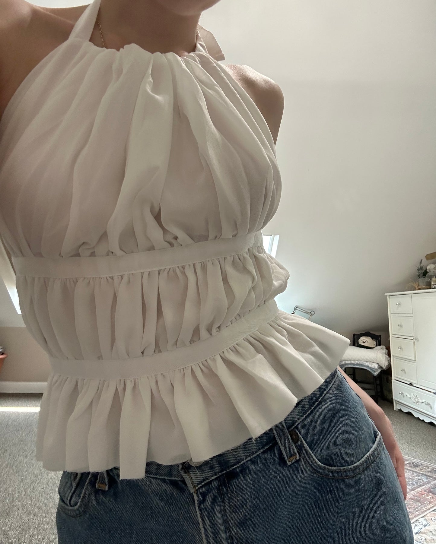 Scarlet Open Back Halter Top All White