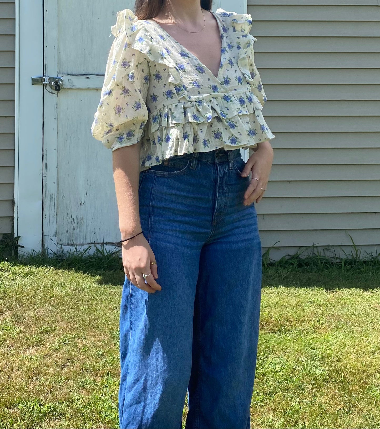 Gauze Floral Ruffle Top
