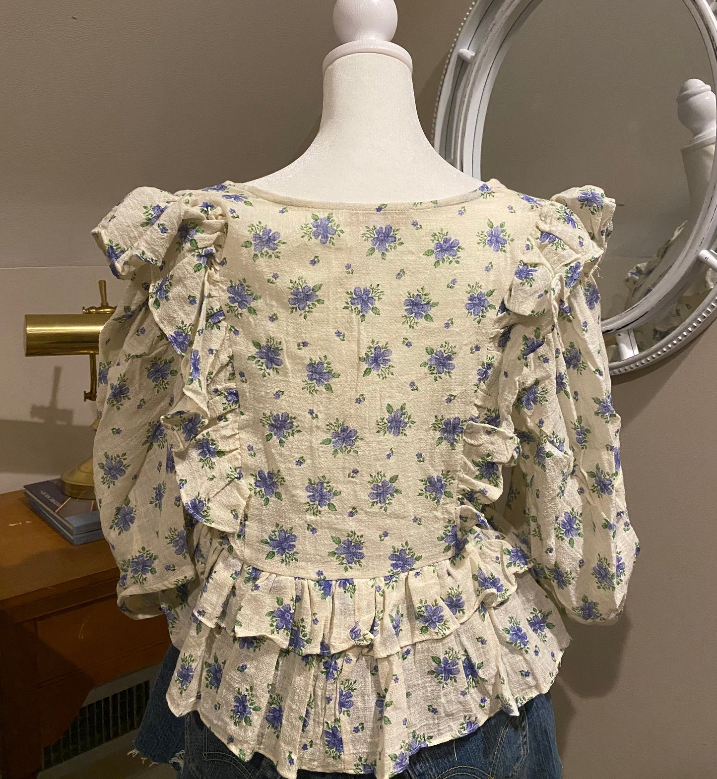 Gauze Floral Ruffle Top