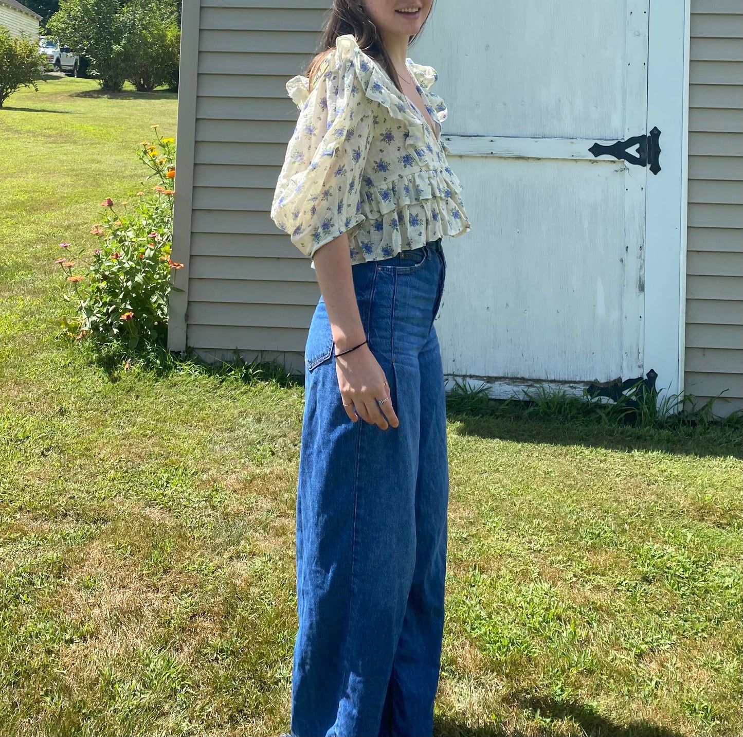 Gauze Floral Ruffle Top