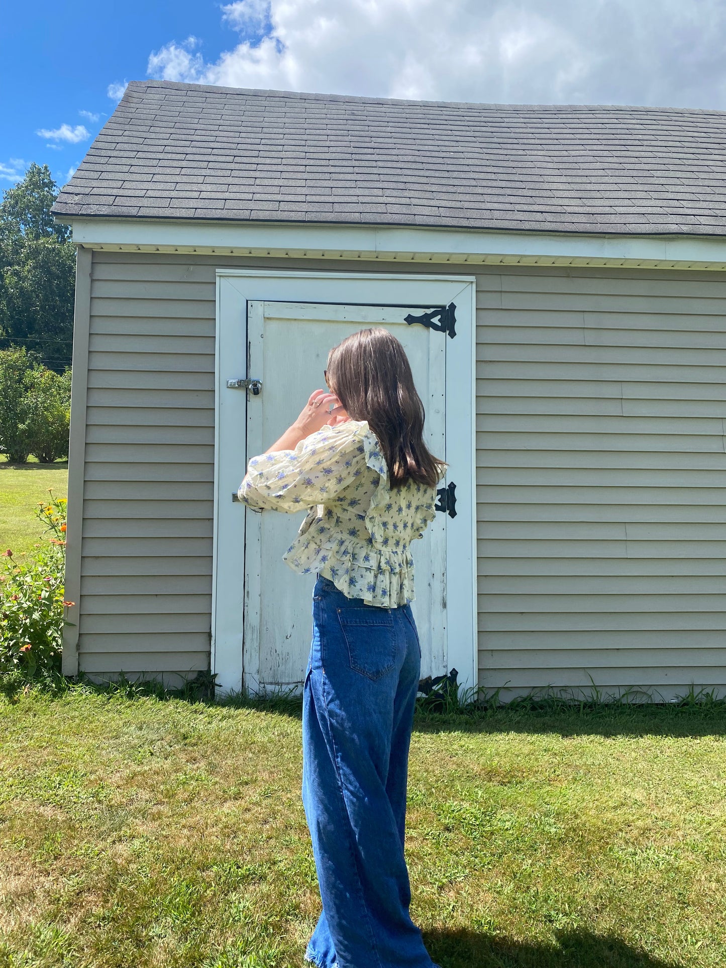 Gauze Floral Ruffle Top