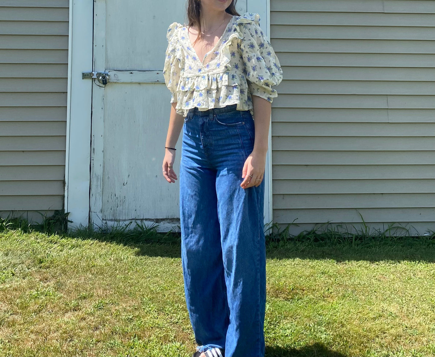 Gauze Floral Ruffle Top