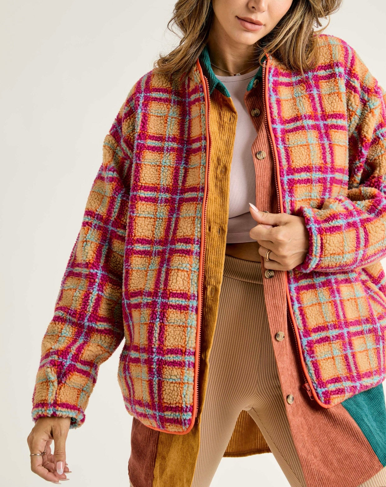 Plaid Zipper Fleece Jacket