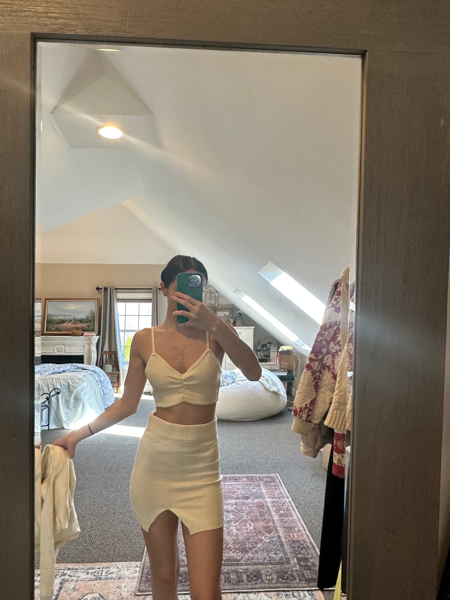 3 Piece Sweater and Skirt Set (Cream)