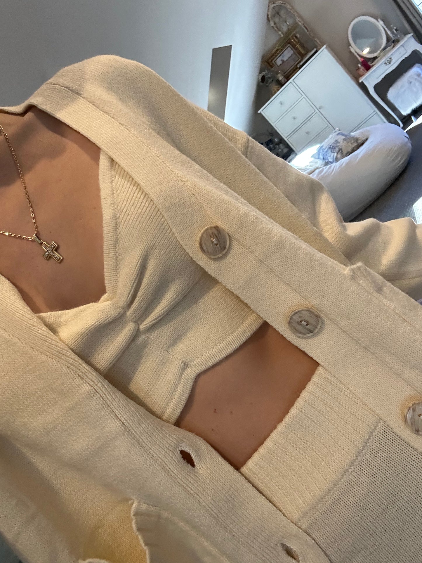 3 Piece Sweater and Skirt Set (Cream)