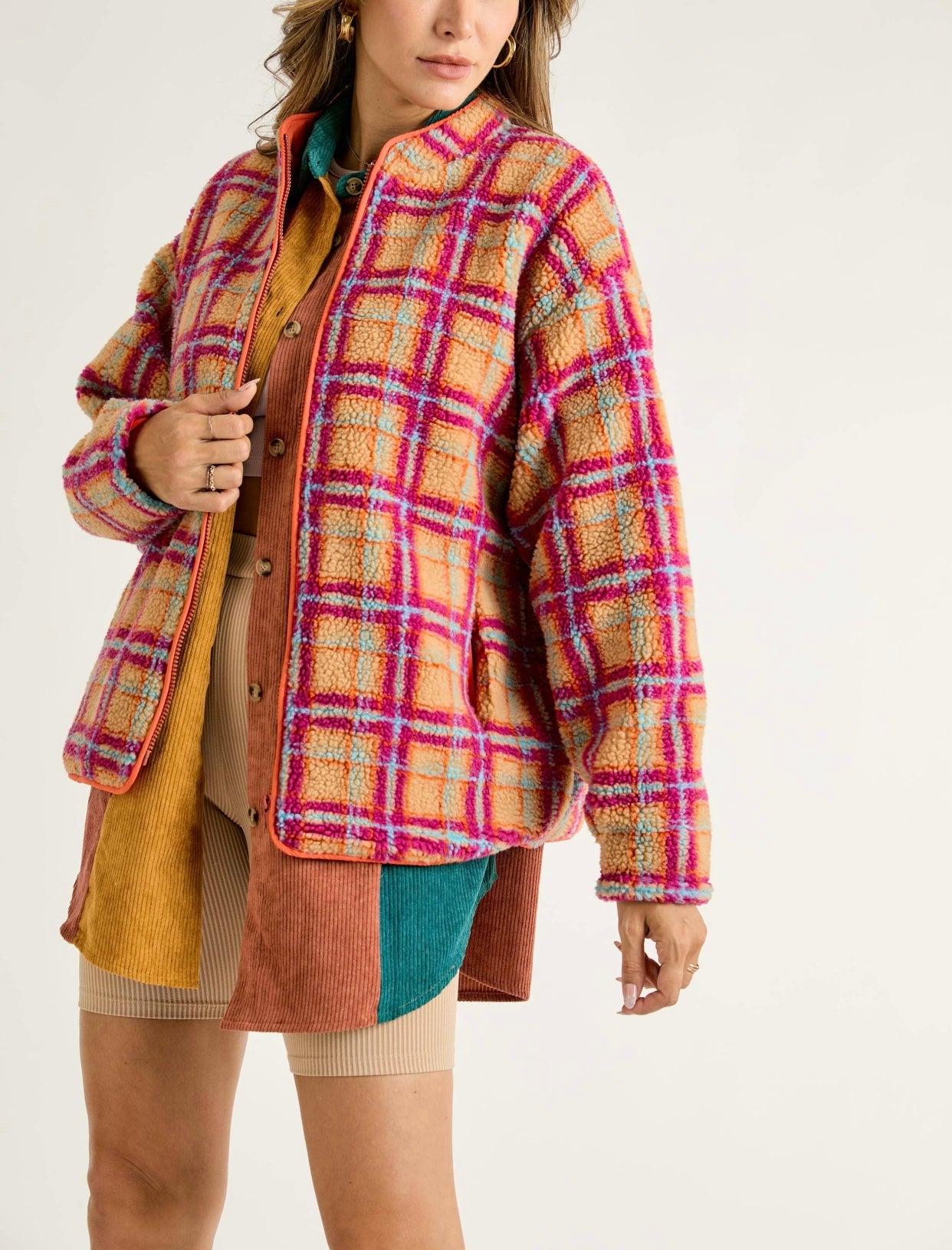 Plaid Zipper Fleece Jacket