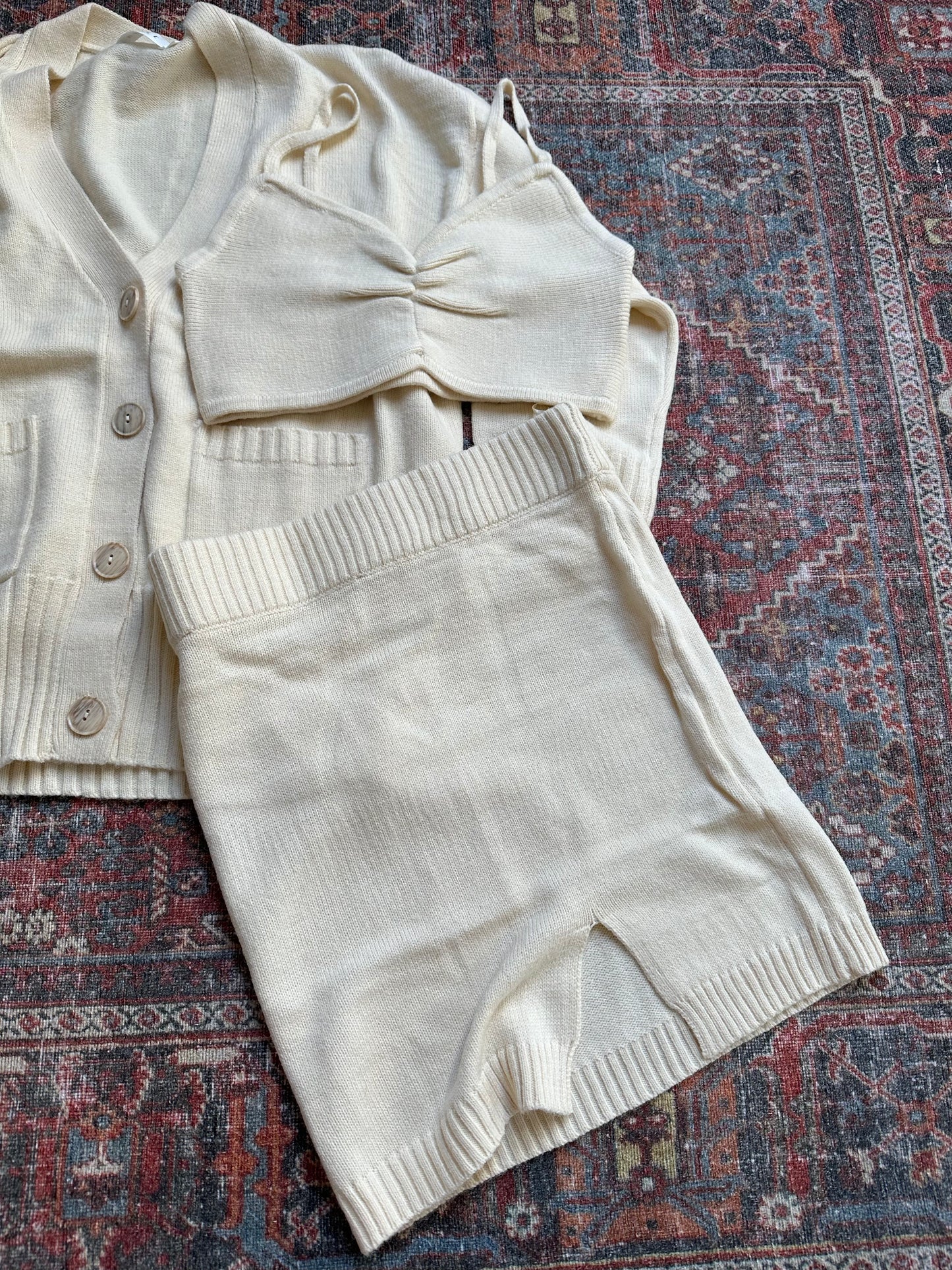 3 Piece Sweater and Skirt Set (Cream)