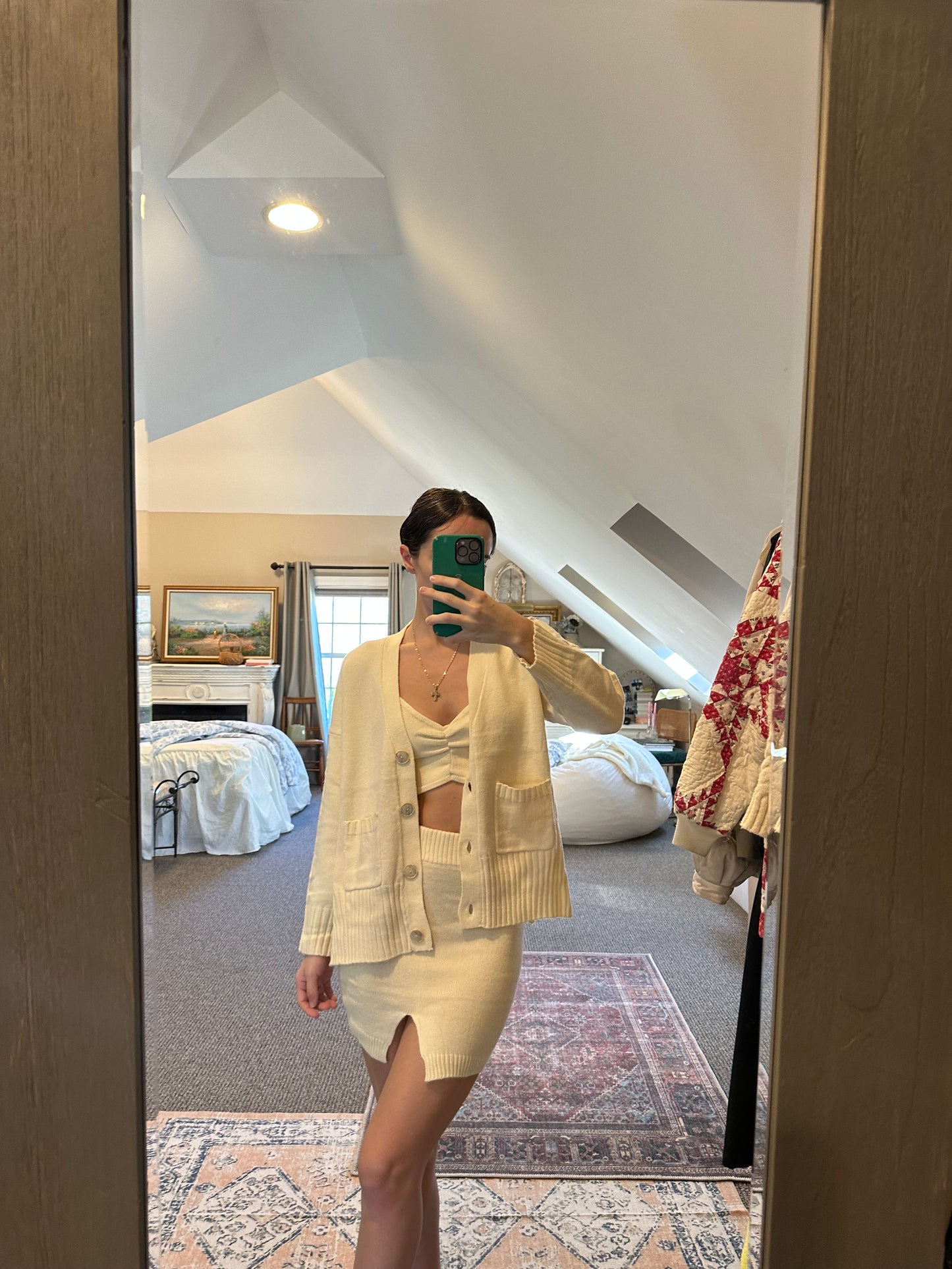 3 Piece Sweater and Skirt Set (Cream)