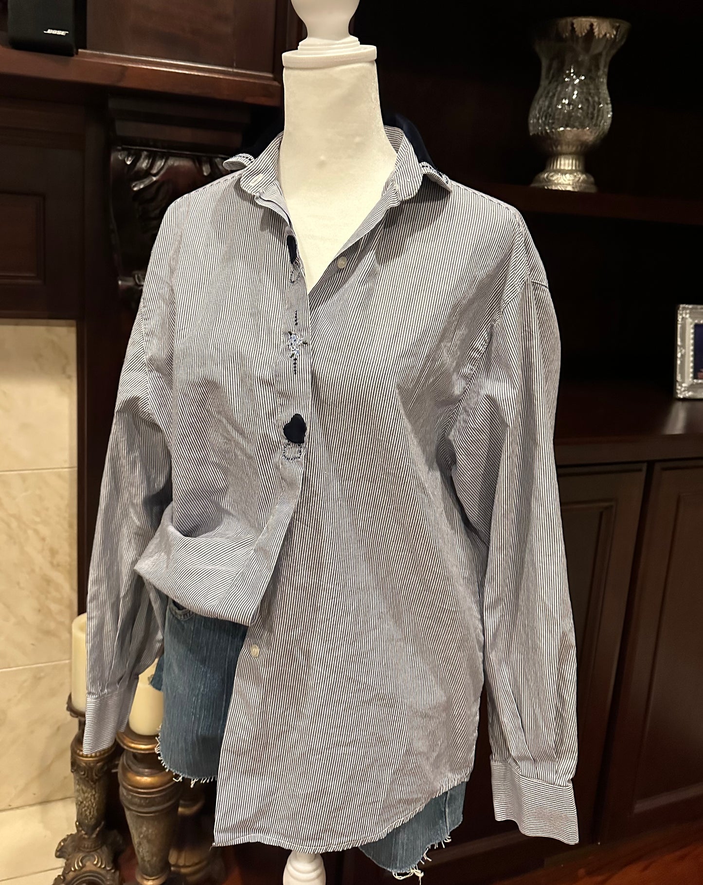 Striped Heart Button Up Top