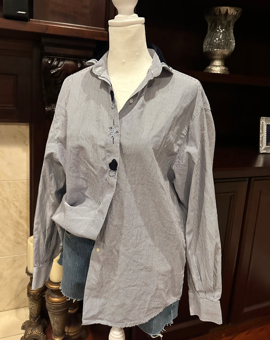 Striped Heart Button Up Top