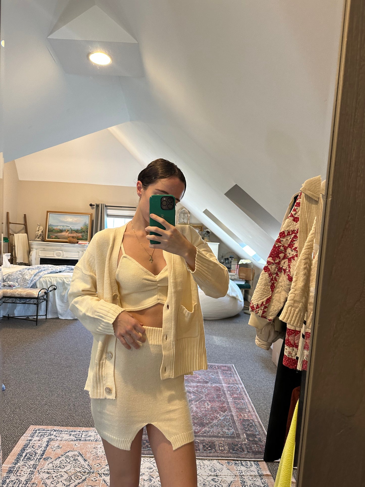 3 Piece Sweater and Skirt Set (Cream)