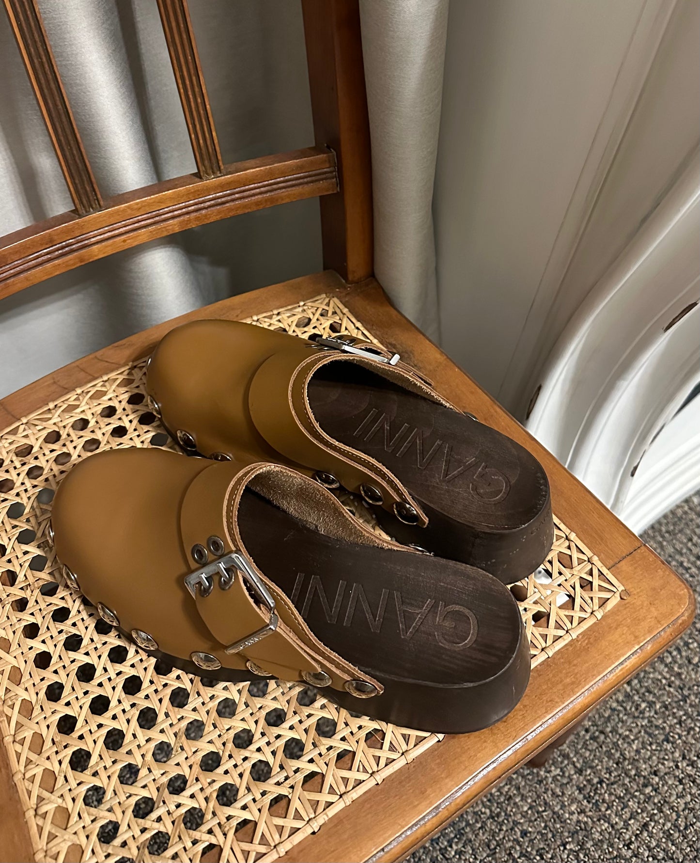 Ganni Brown Studded Clogs
