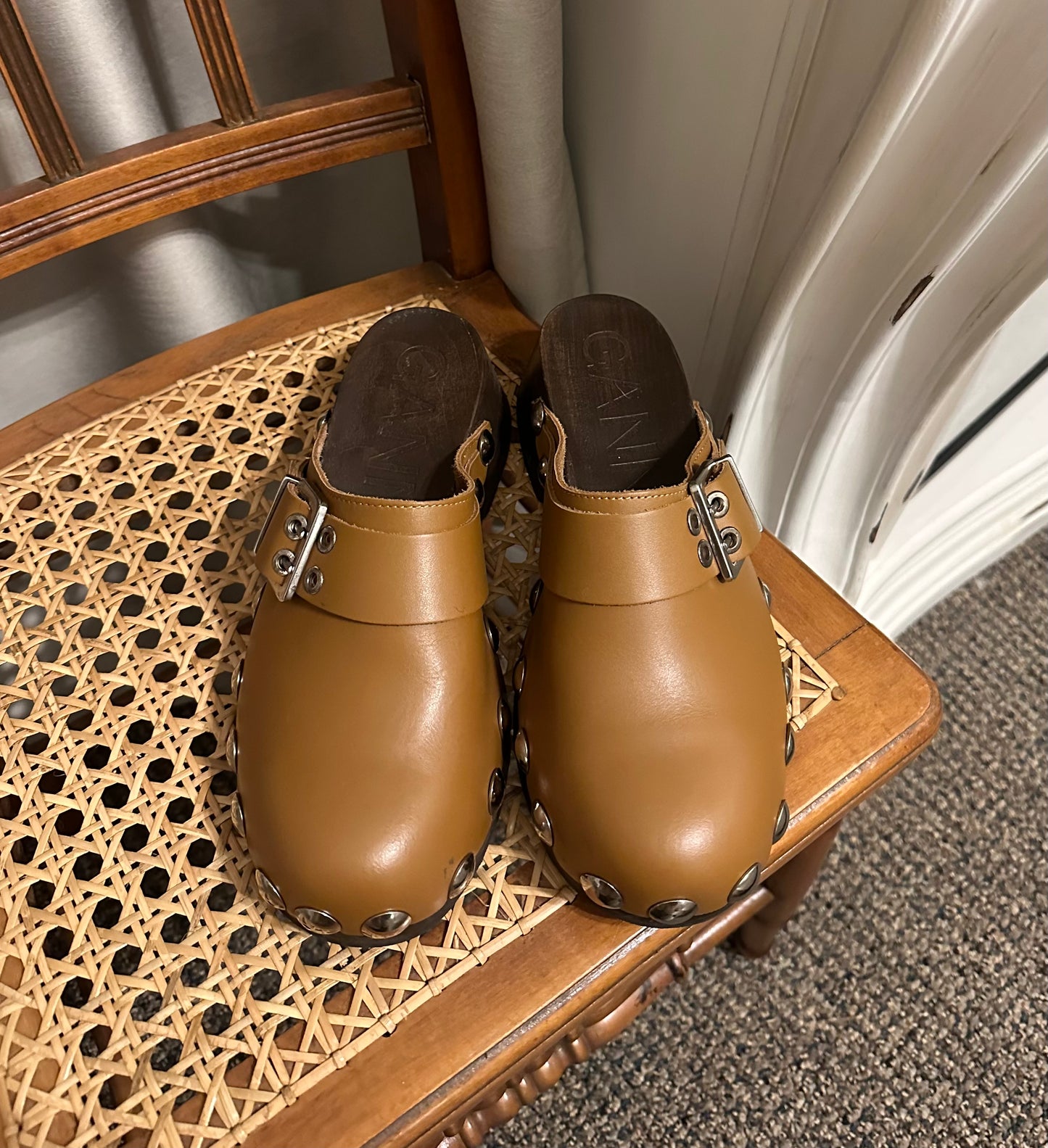 Ganni Brown Studded Clogs