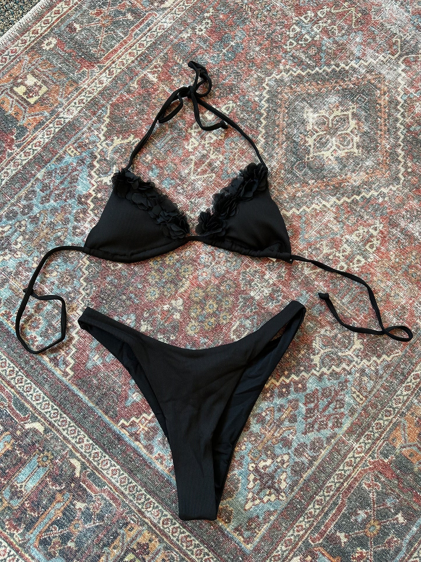 Floral Trim Triangle Bikini Set