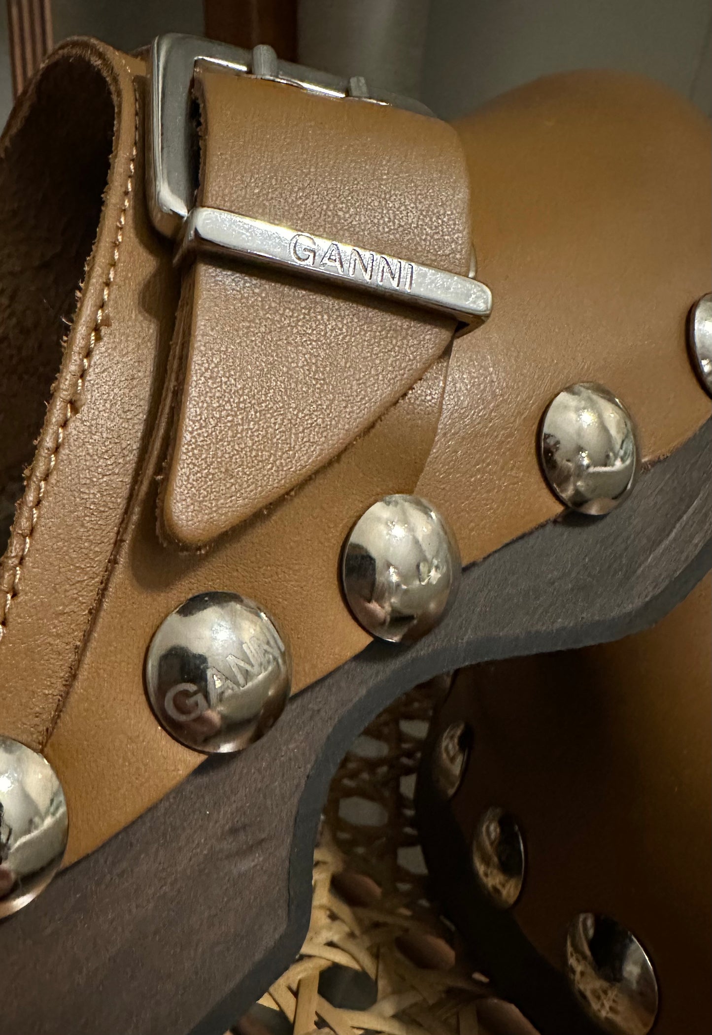 Ganni Brown Studded Clogs