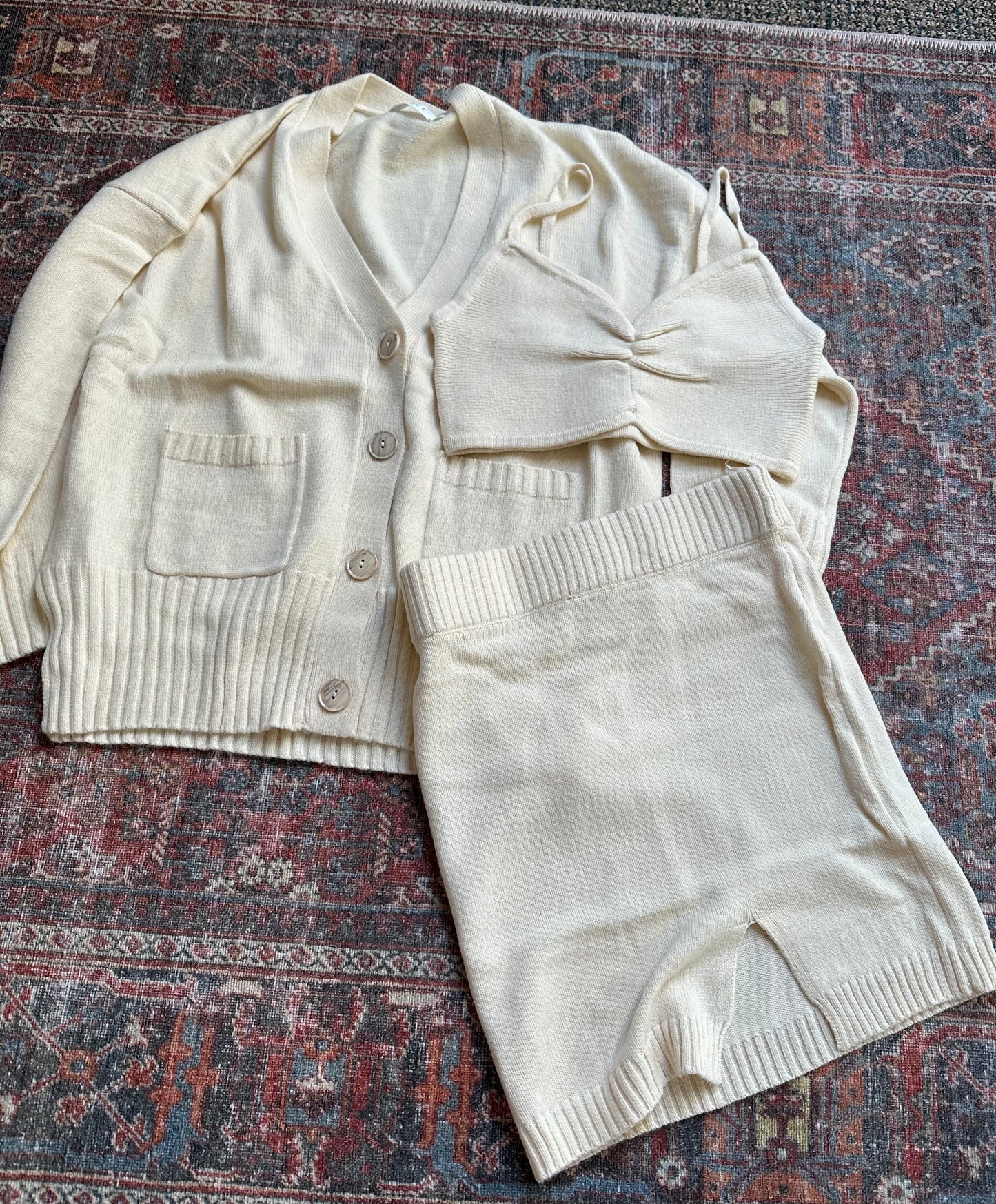 3 Piece Sweater and Skirt Set (Cream)