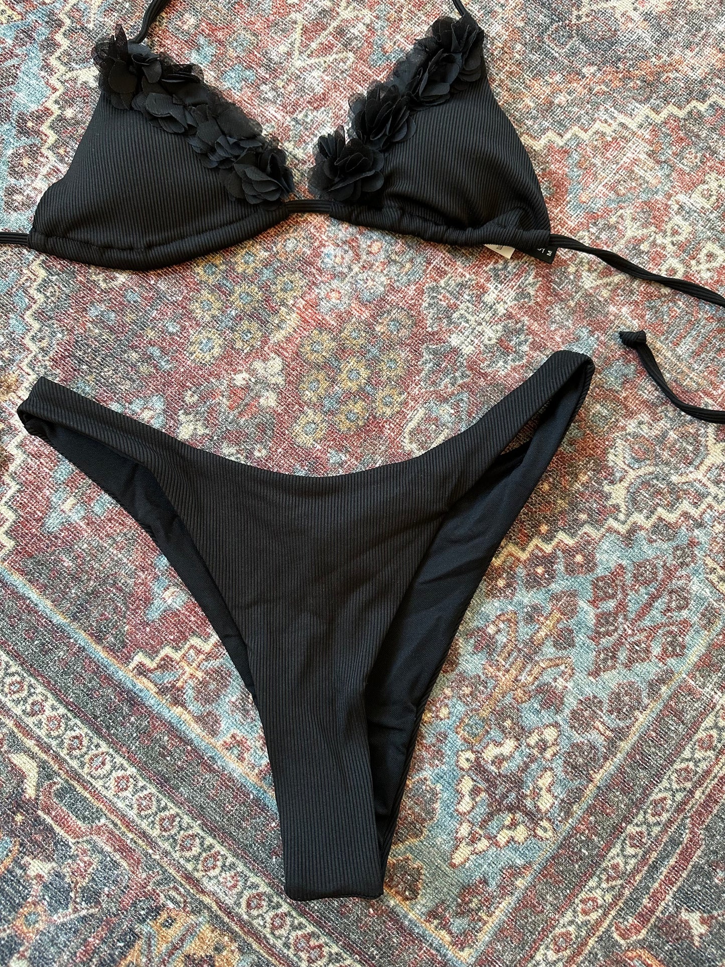 Floral Trim Triangle Bikini Set