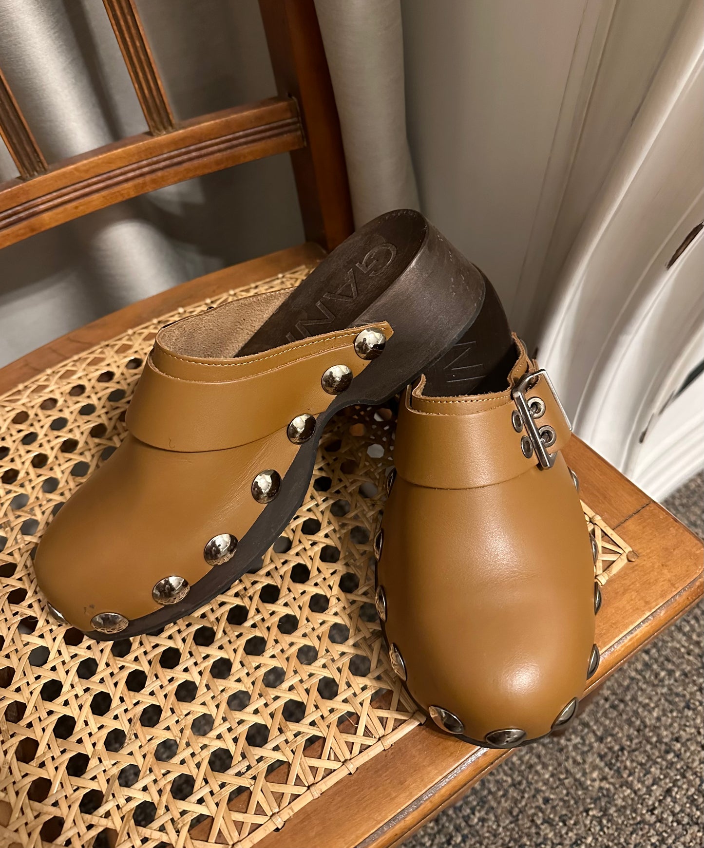 Ganni Brown Studded Clogs