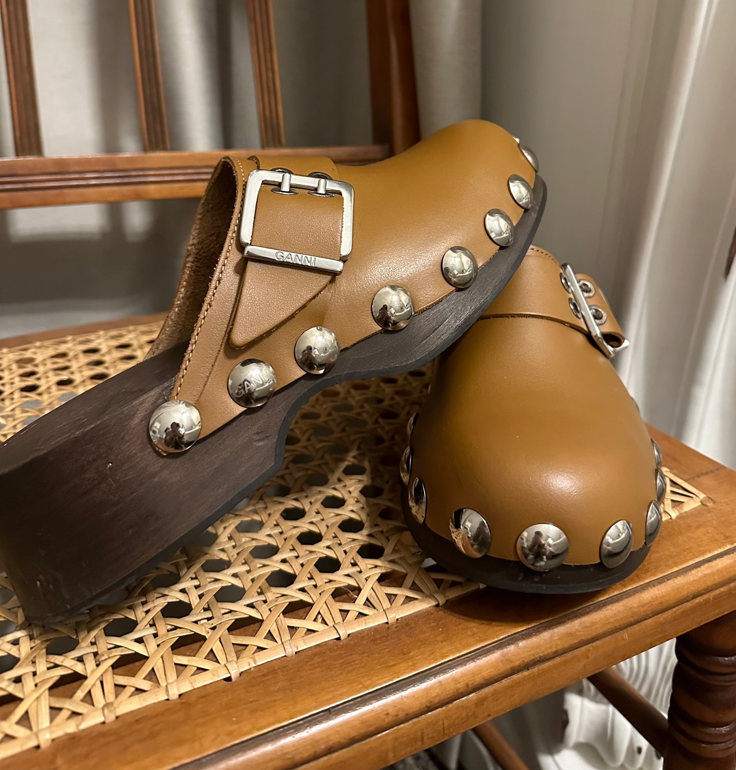 Ganni Brown Studded Clogs