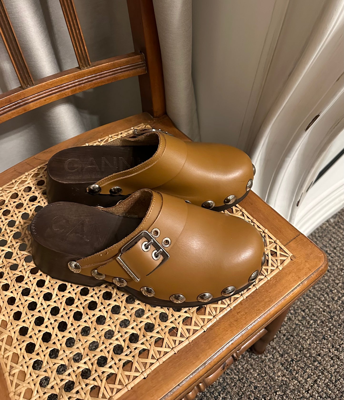 Ganni Brown Studded Clogs
