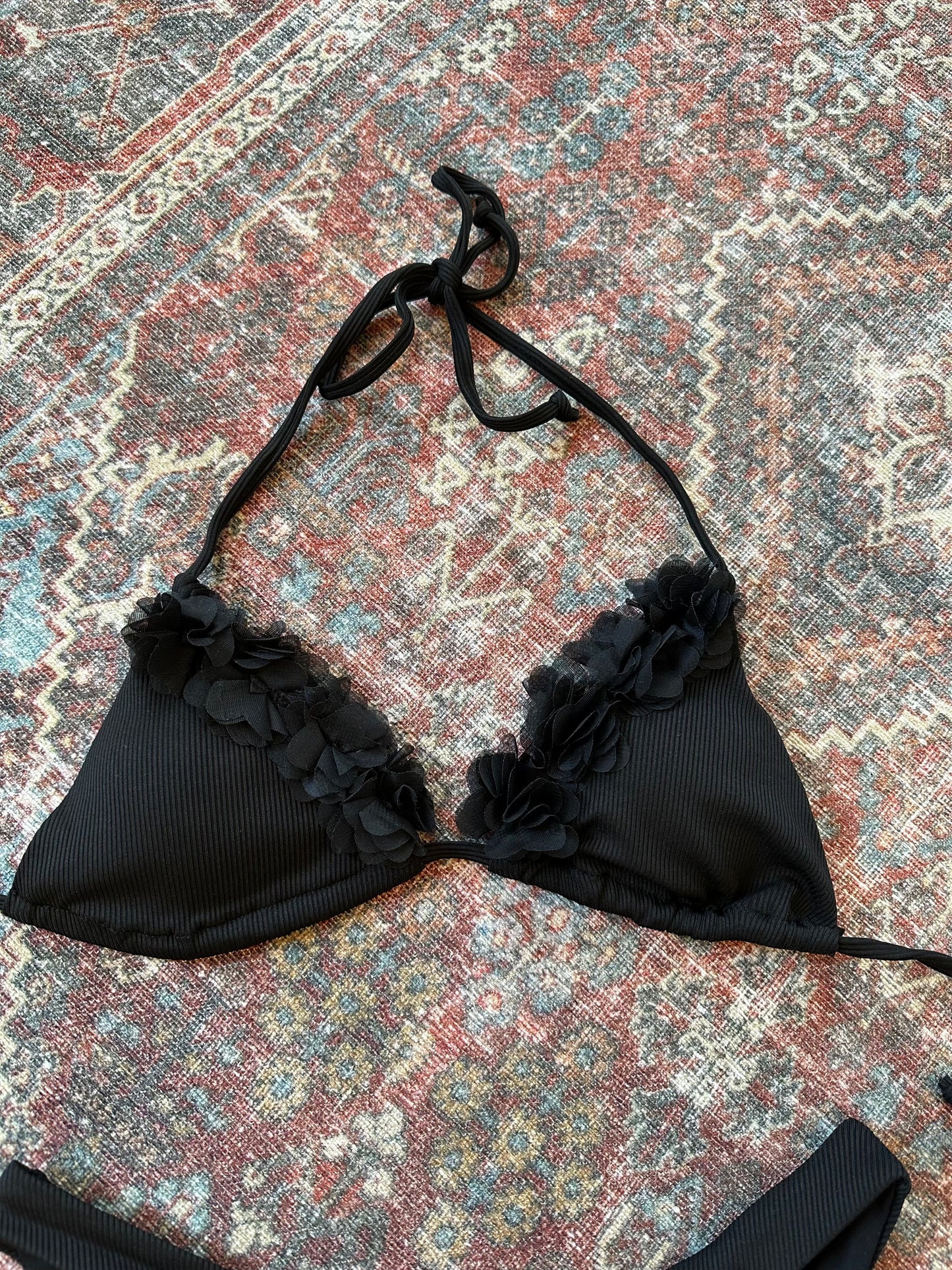 Floral Trim Triangle Bikini Set