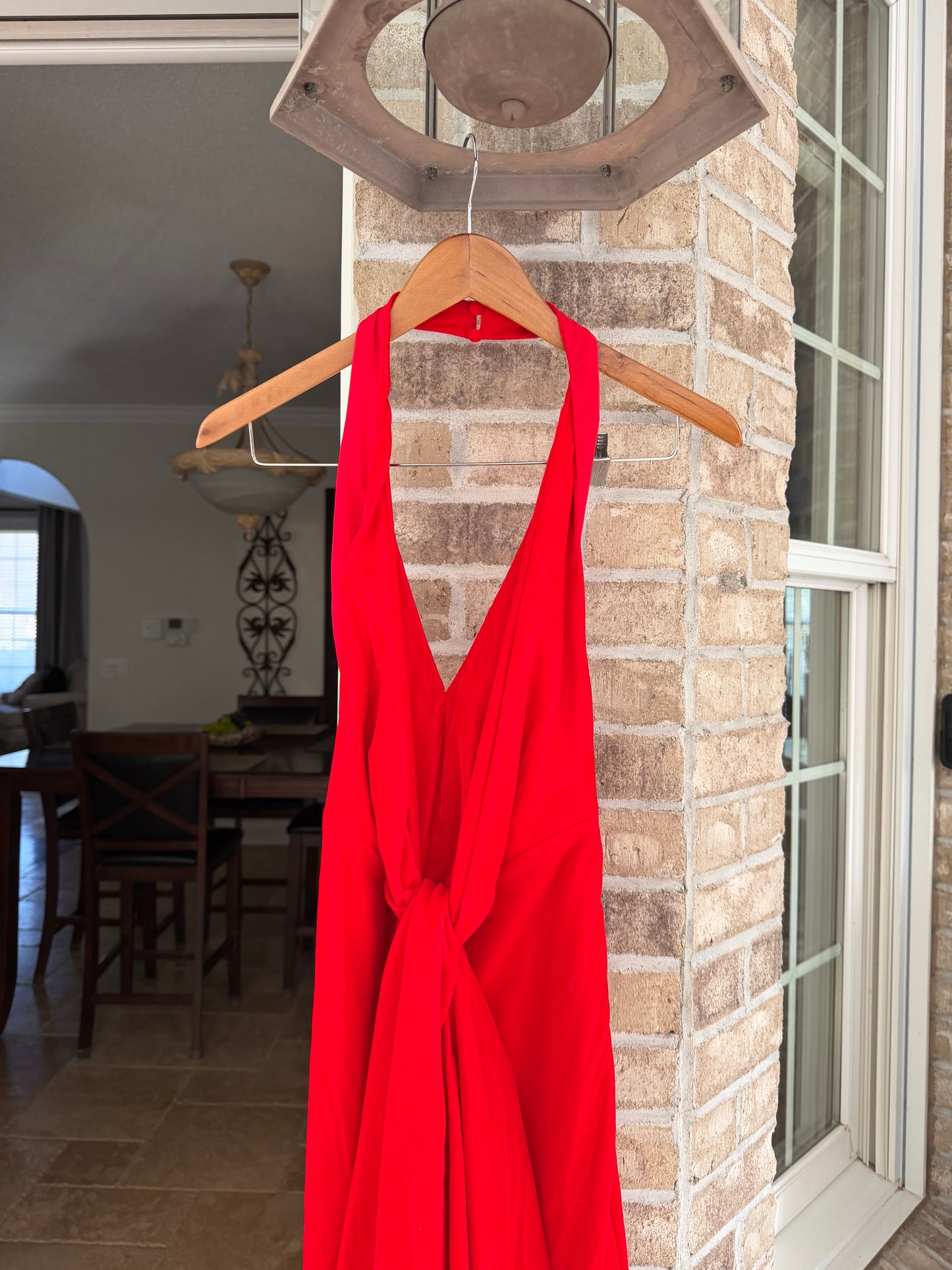 Arrange Red Halter Neck Plunge Velvet Maxi
Dress