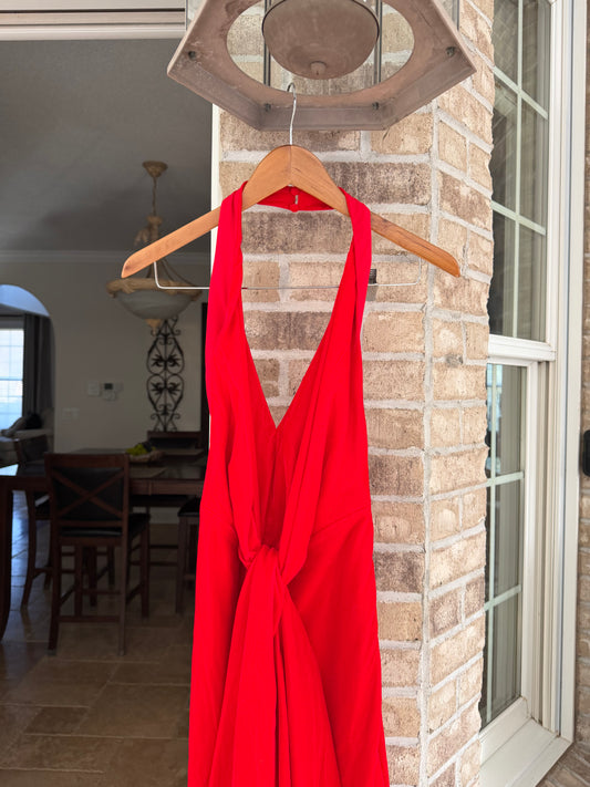 Arrange Red Halter Neck Plunge Velvet Maxi
Dress