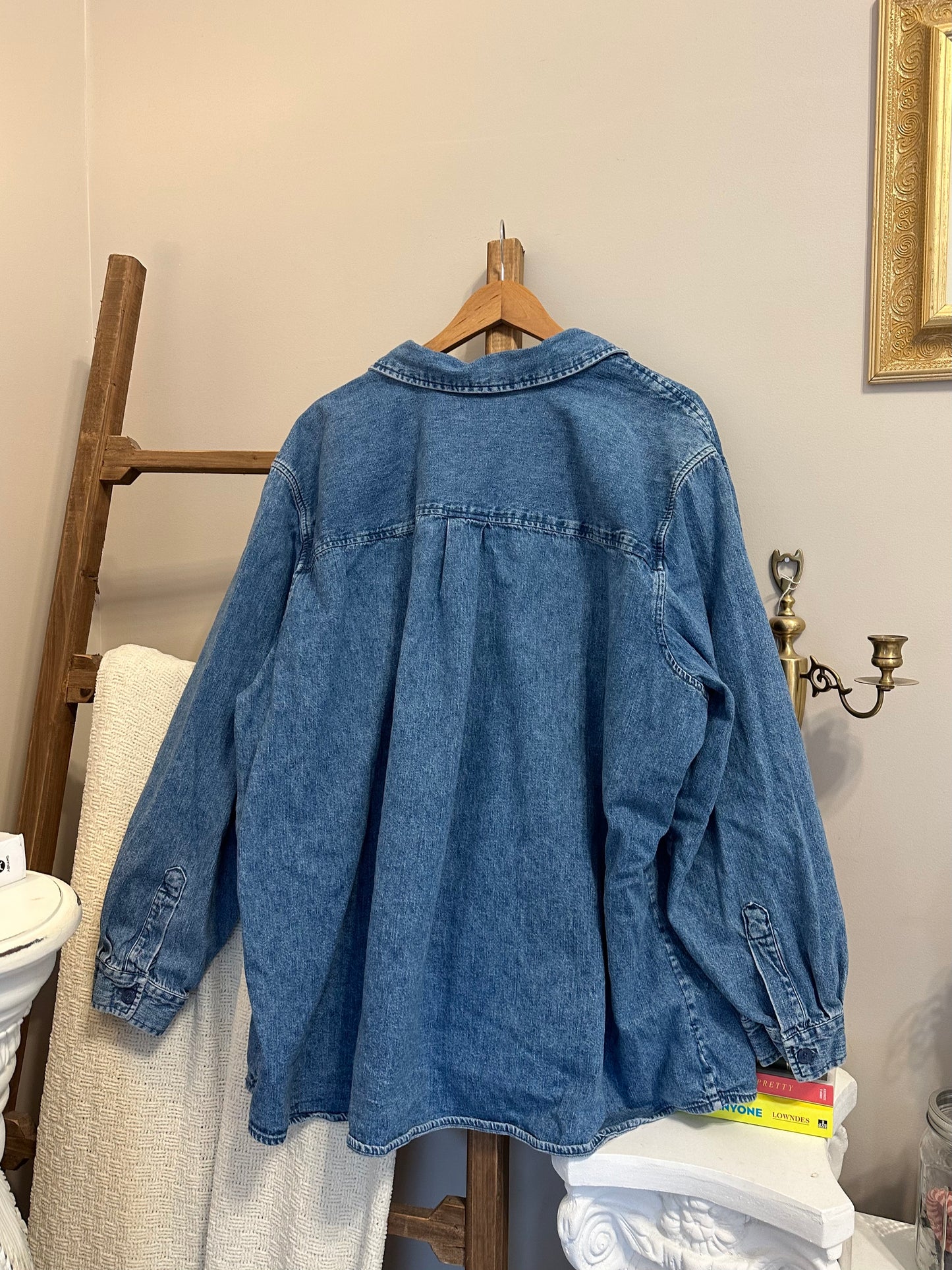 Denim Shirt with Flower Embroidery