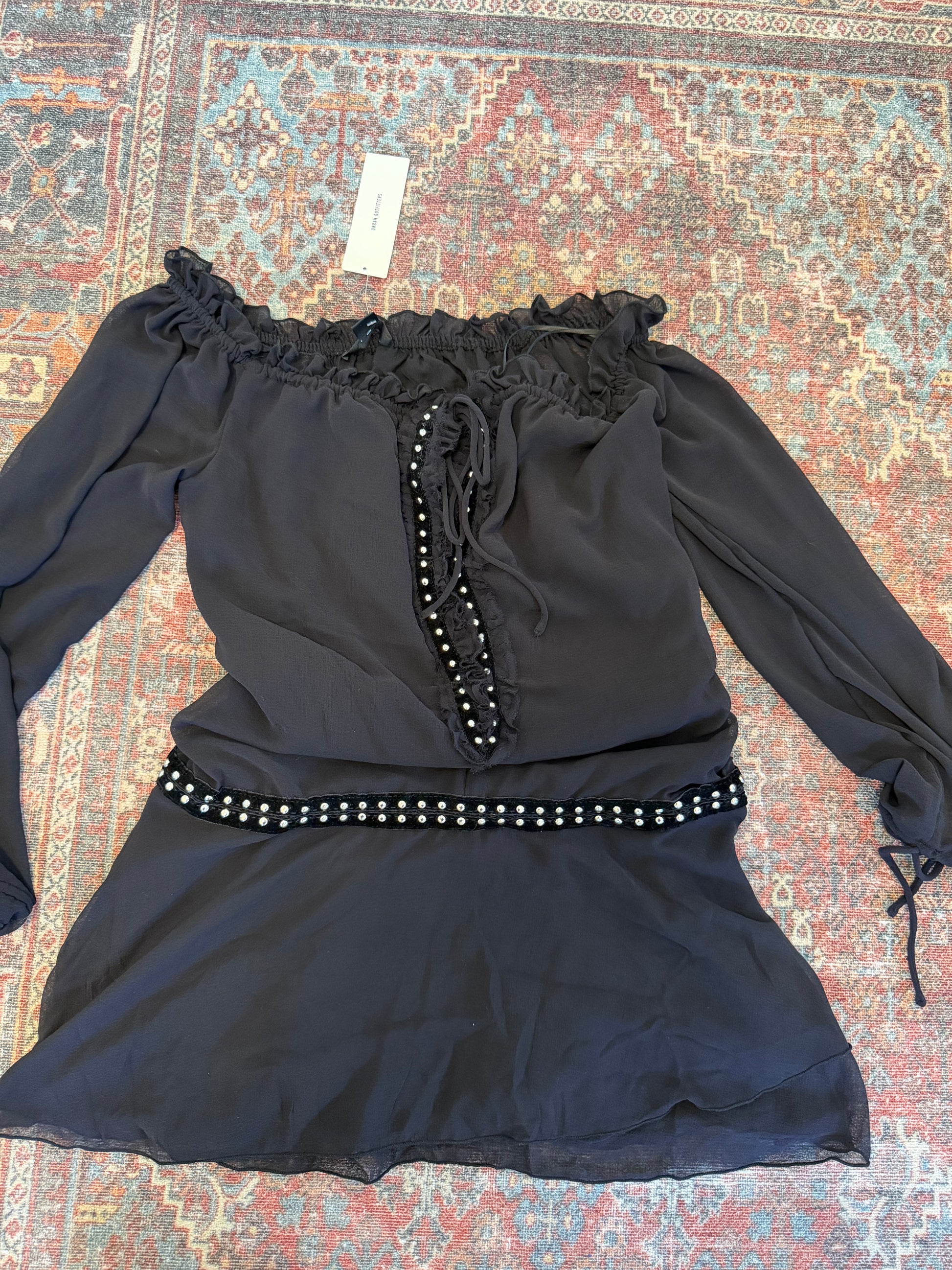 urban outfitters black off the shoulder dress Silence + Noise Jayde Off-The-Shoulder Maxi Dress