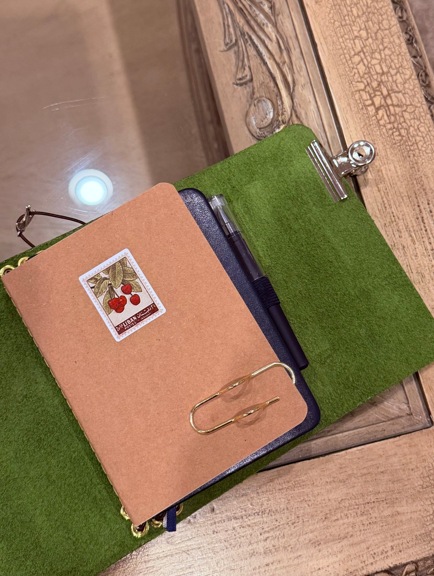 A6 Green Leather Trifold (Swallow Bird)