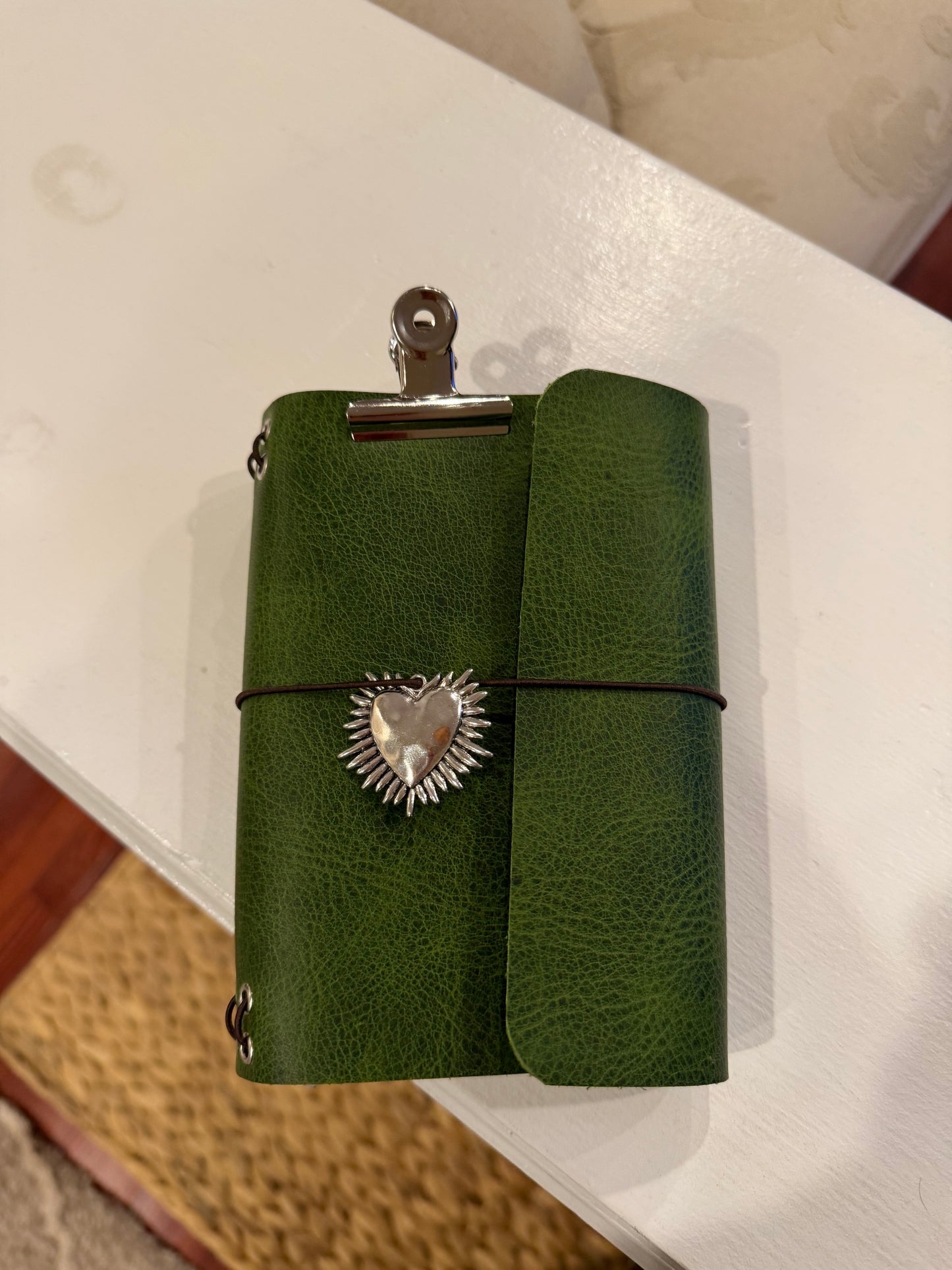 A6 Green Leather Trifold (Heart)