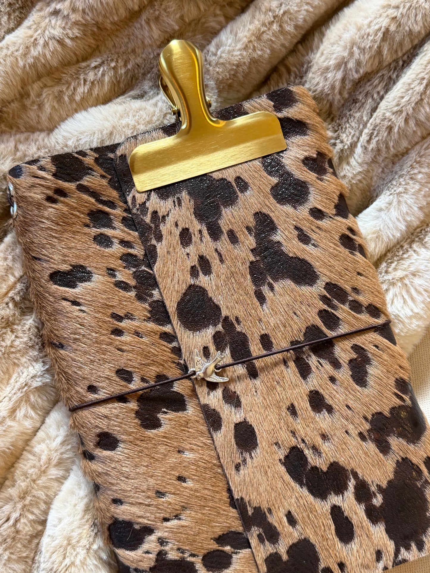 A5 Cowhide Leather Trifold Journal (Swallow Bird)