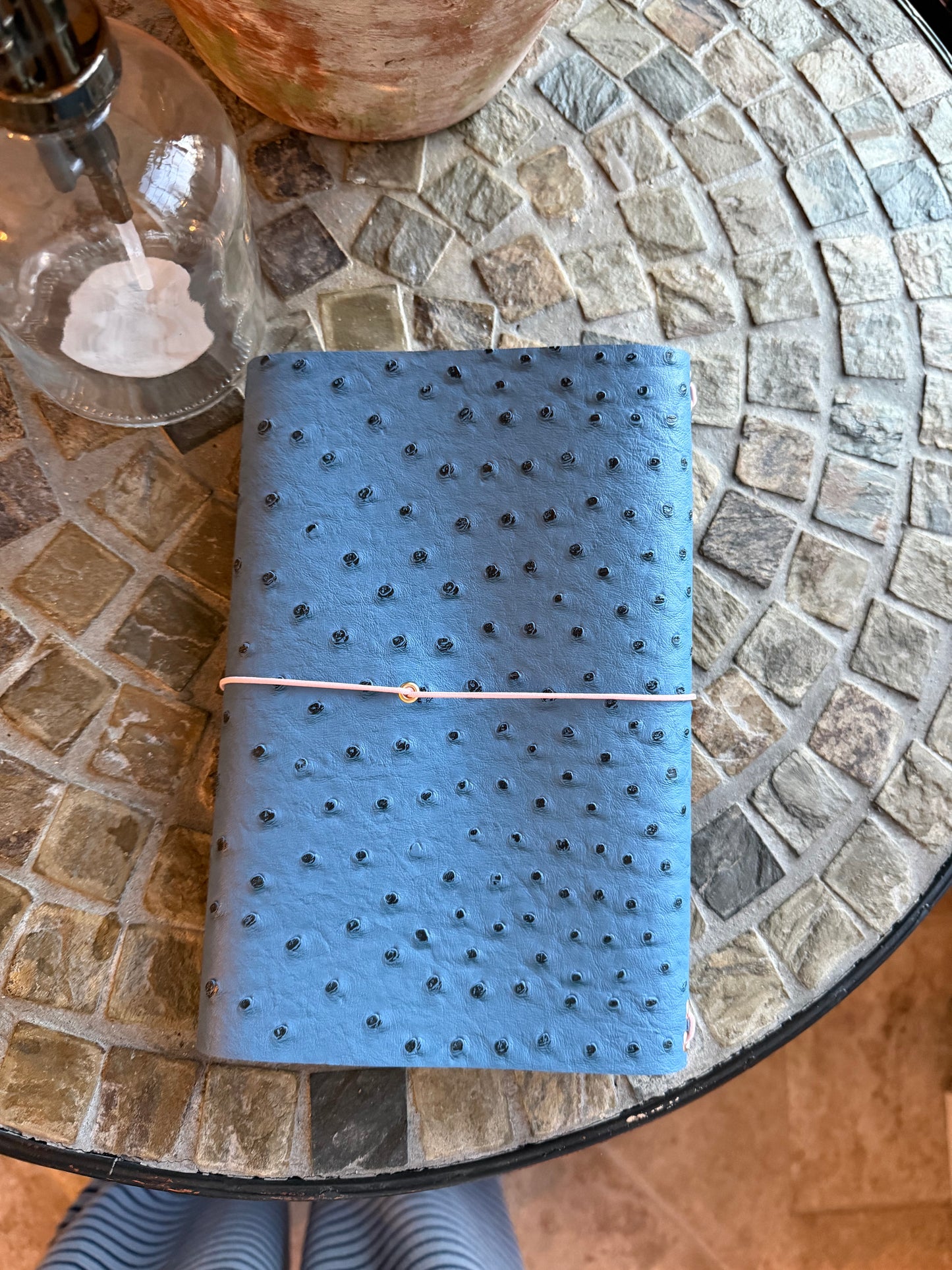 A5 Blue Ostrich Faux Leather Trifold