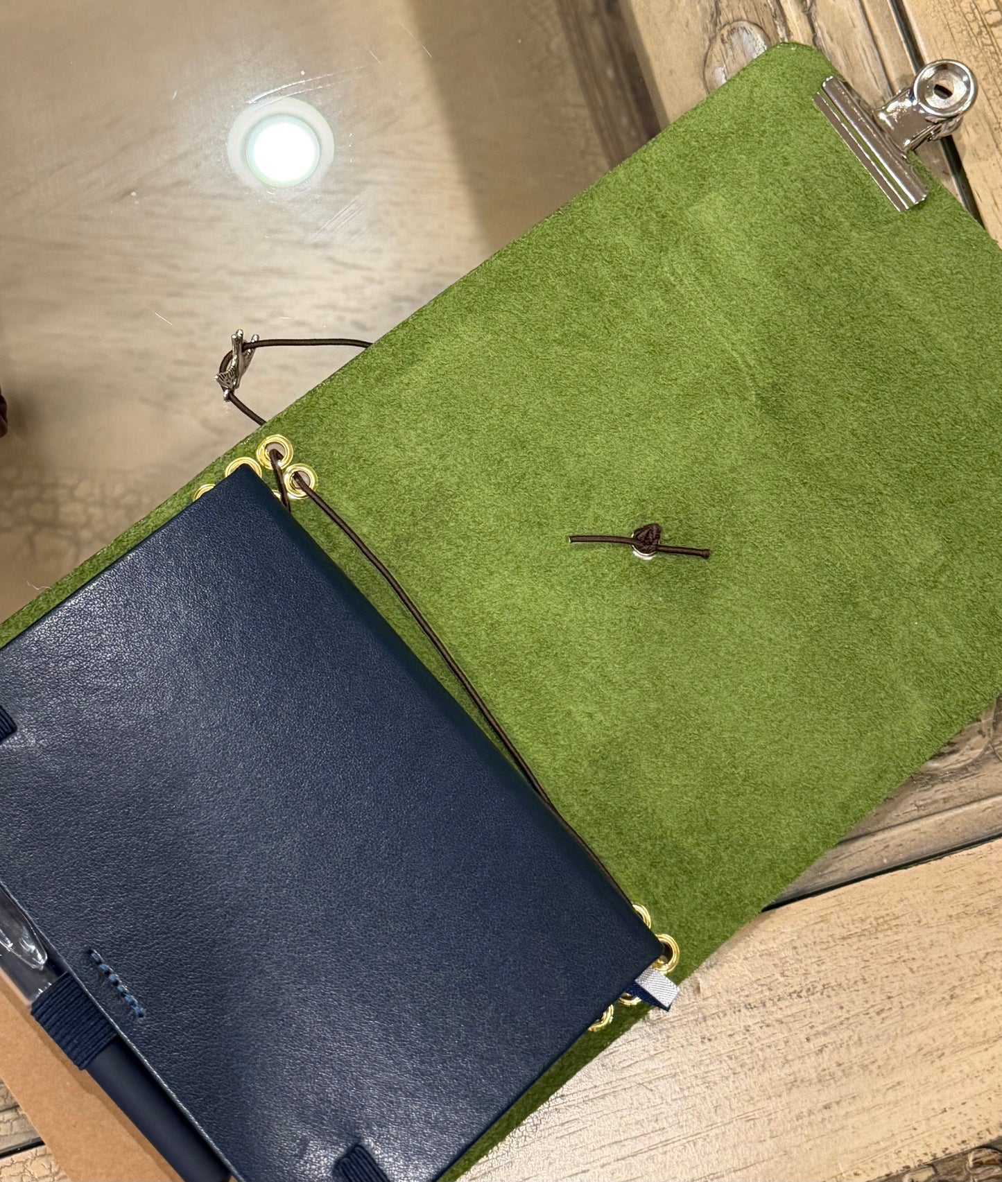 A6 Green Leather Trifold (Swallow Bird)