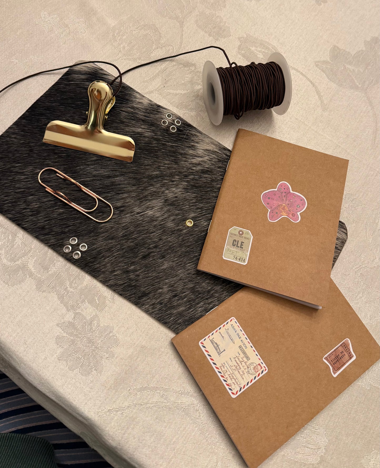 A6 Cowhide Leather Trifold