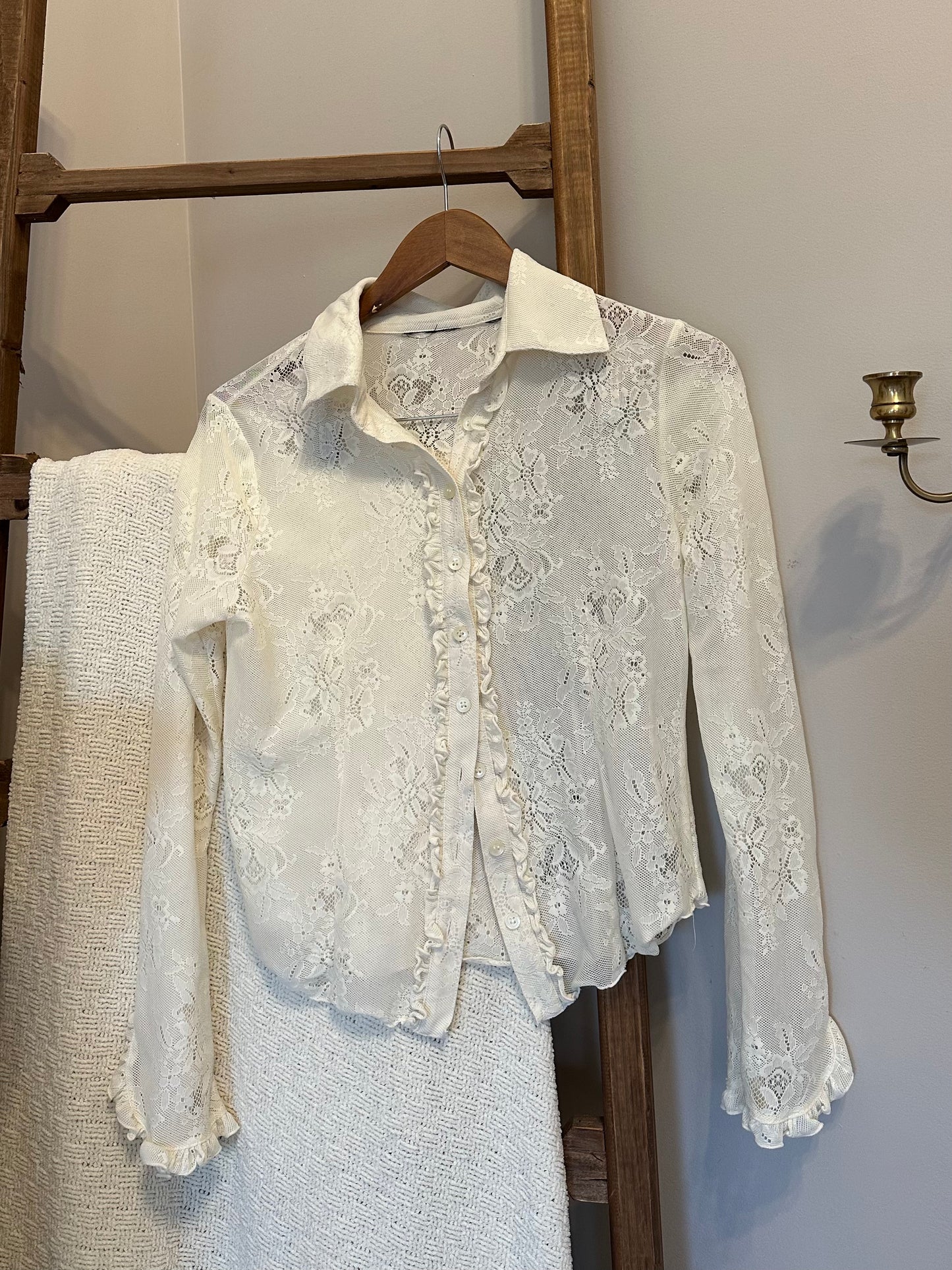 Lace Collared Button Up Top