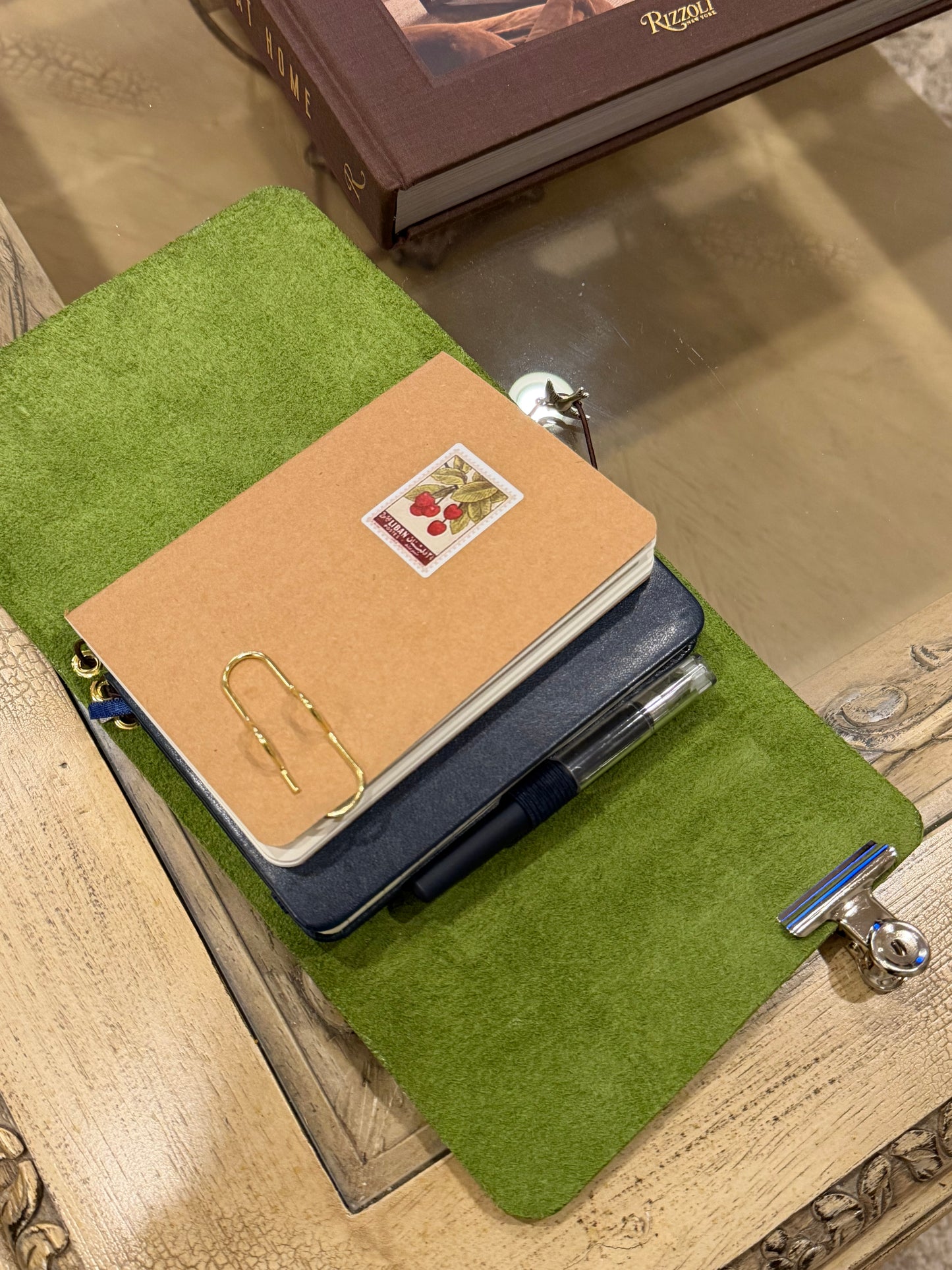 A6 Green Leather Trifold (Swallow Bird)