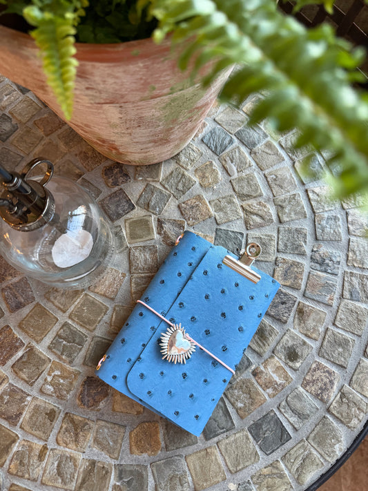 A6 Blue Ostrich Faux Leather Trifold(Heart)