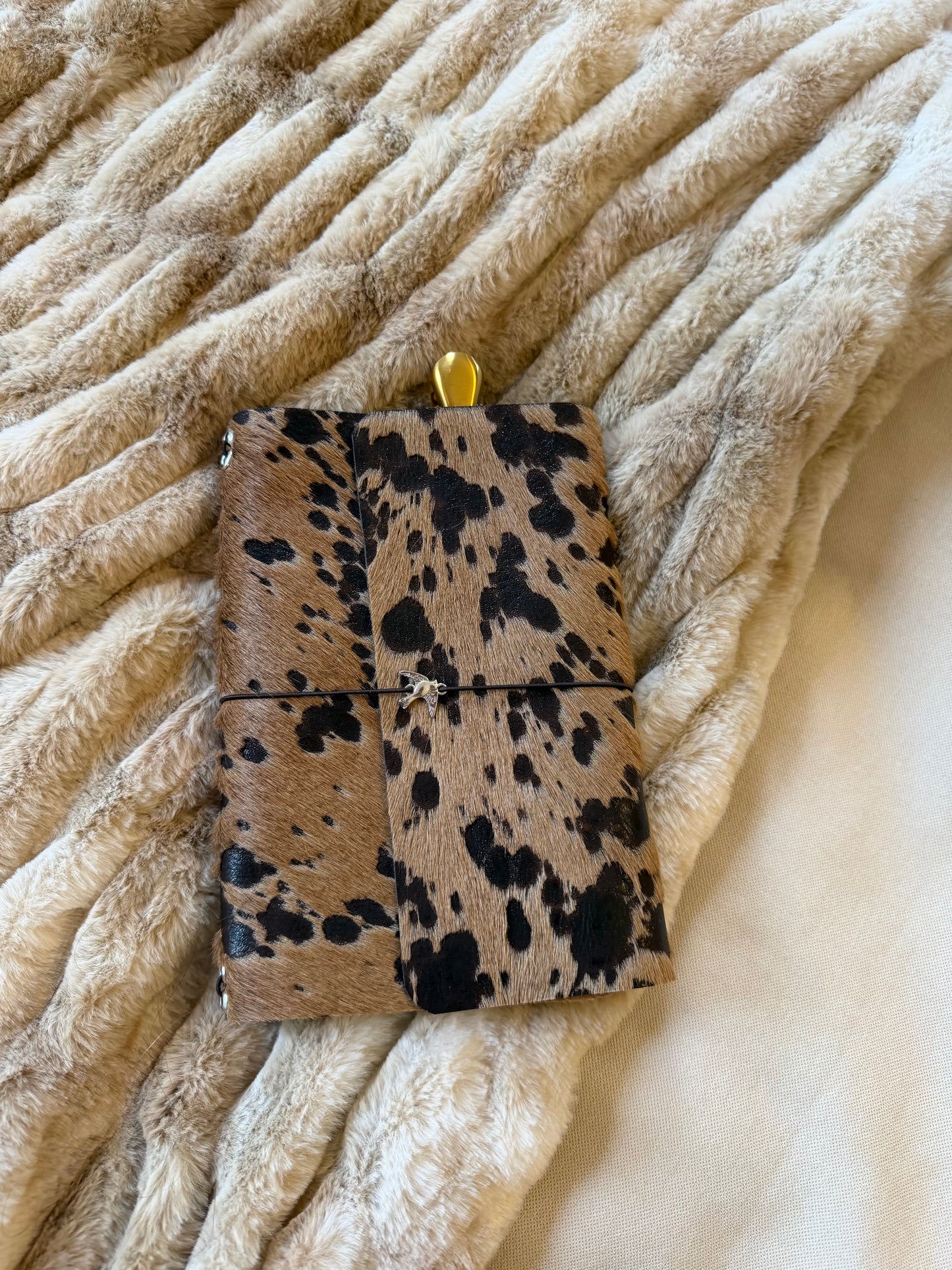 A5 Cowhide Leather Trifold Journal (Swallow Bird)