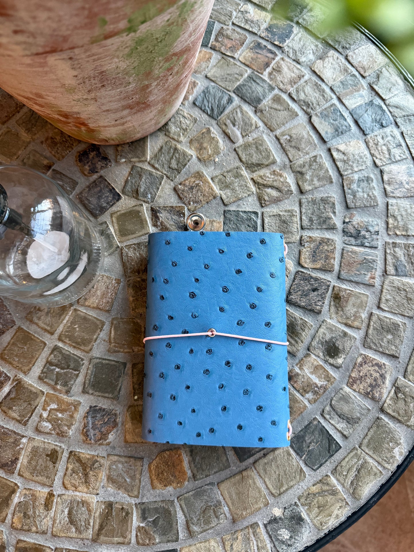 A6 Blue Ostrich Faux Leather Trifold(Heart)