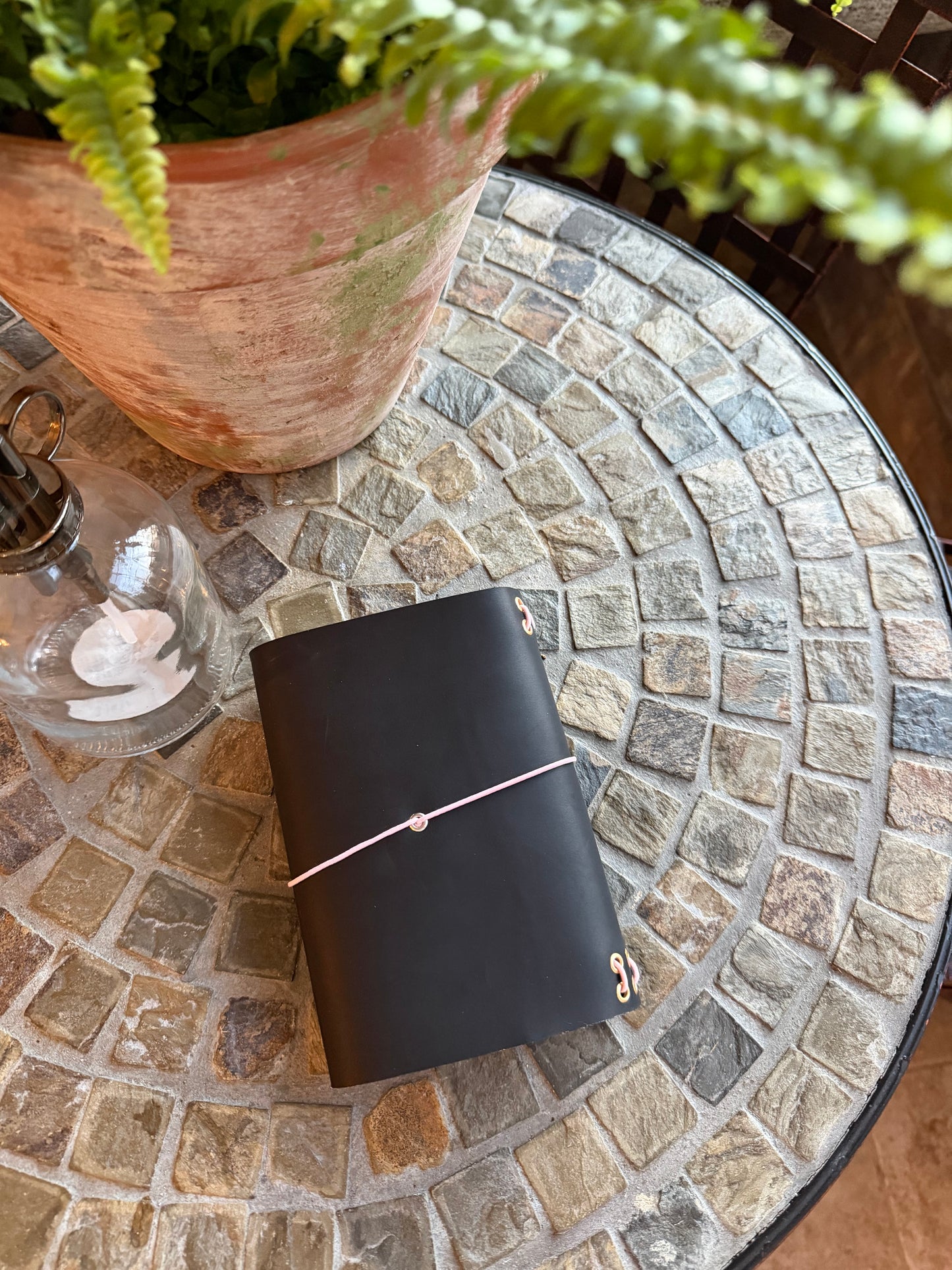 A6 Black Leather Trifold