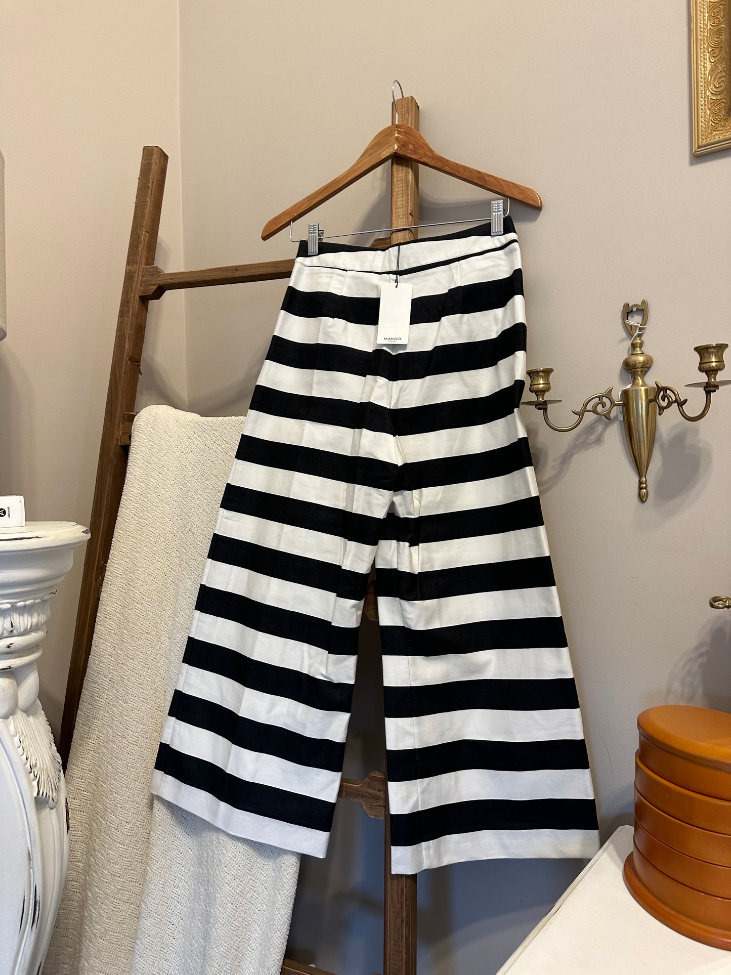 Mango Striped Cropped Wide Leg Pants