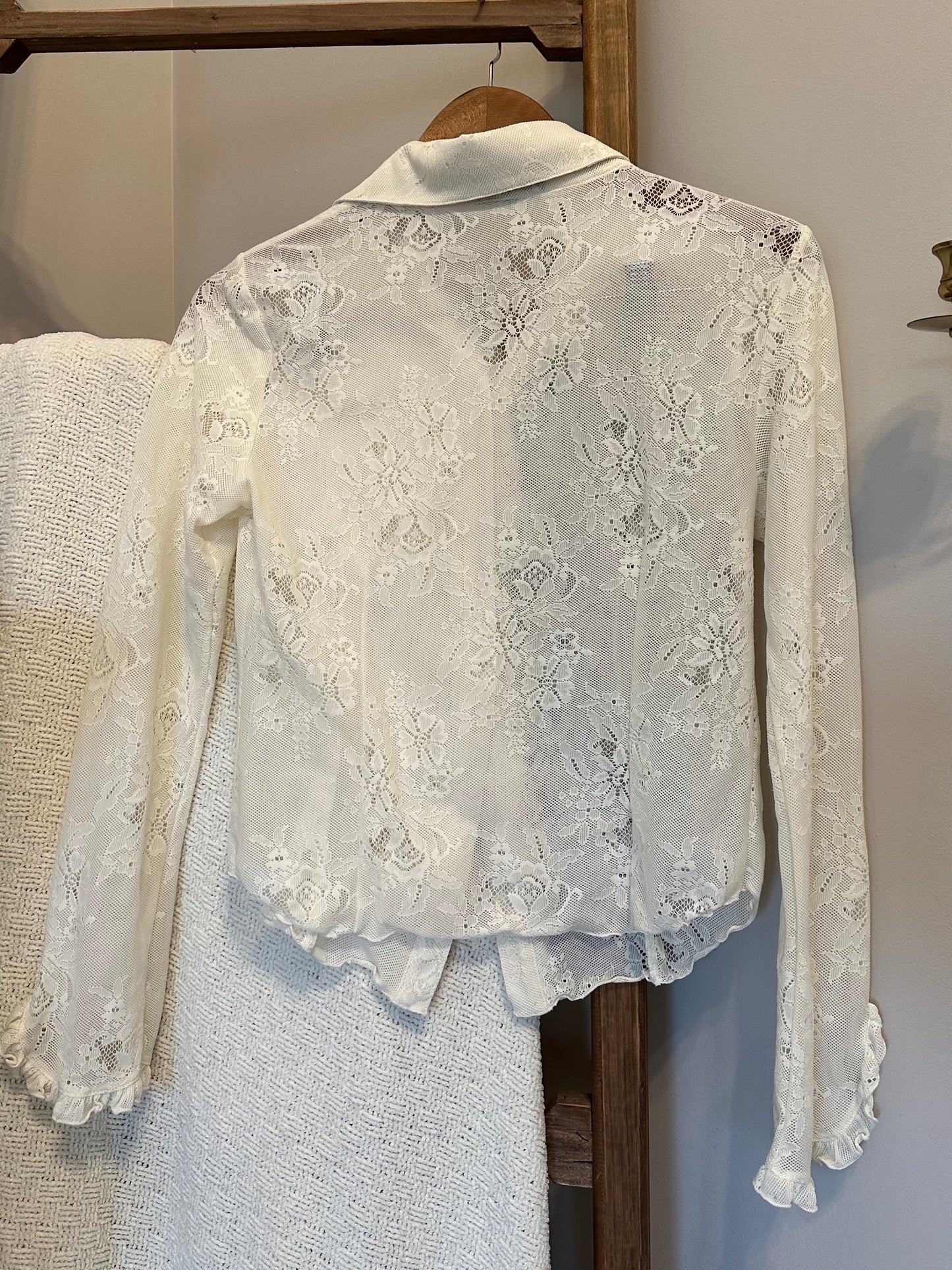 Lace Collared Button Up Top