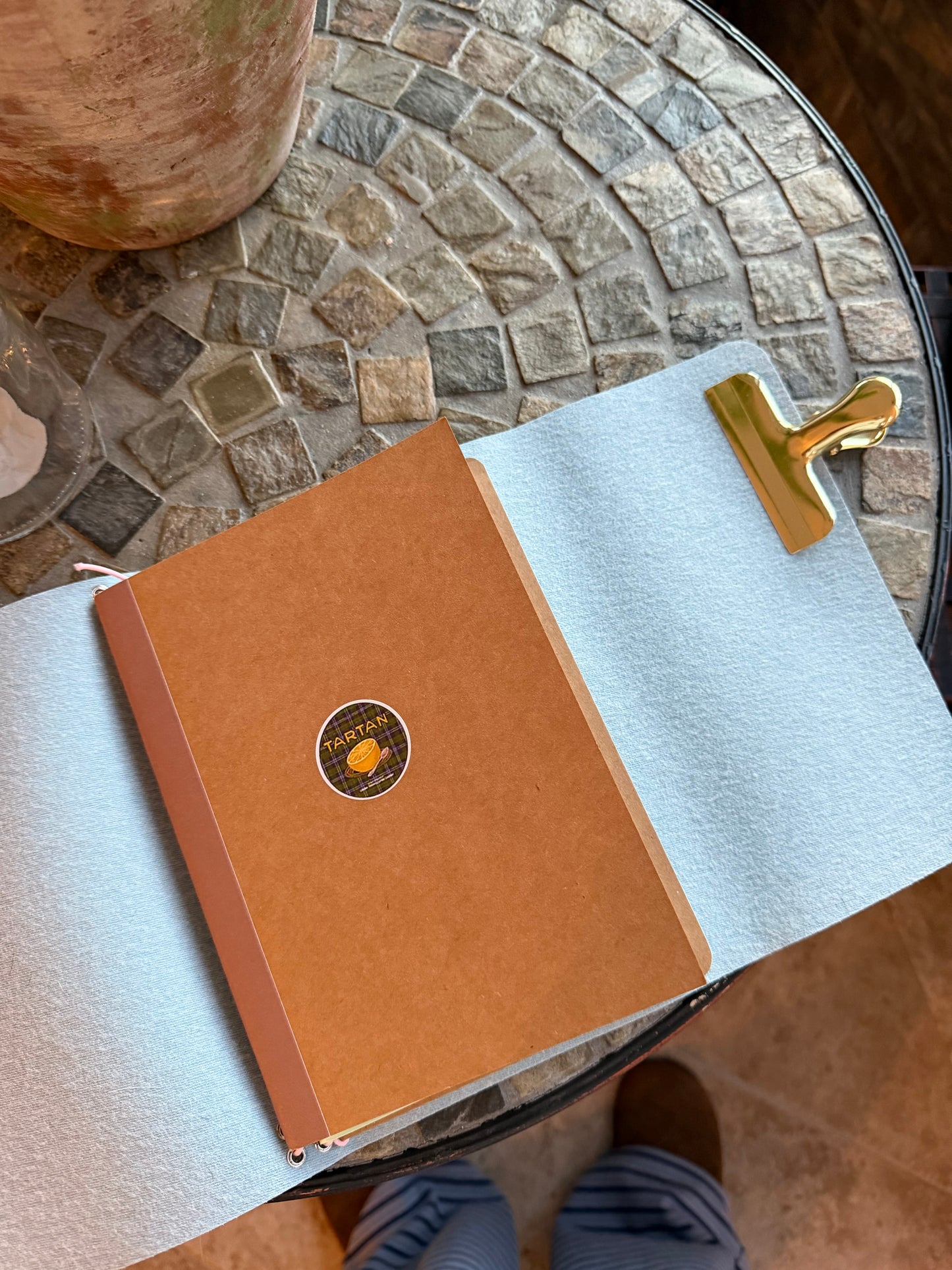 A5 Blue Ostrich Faux Leather Trifold